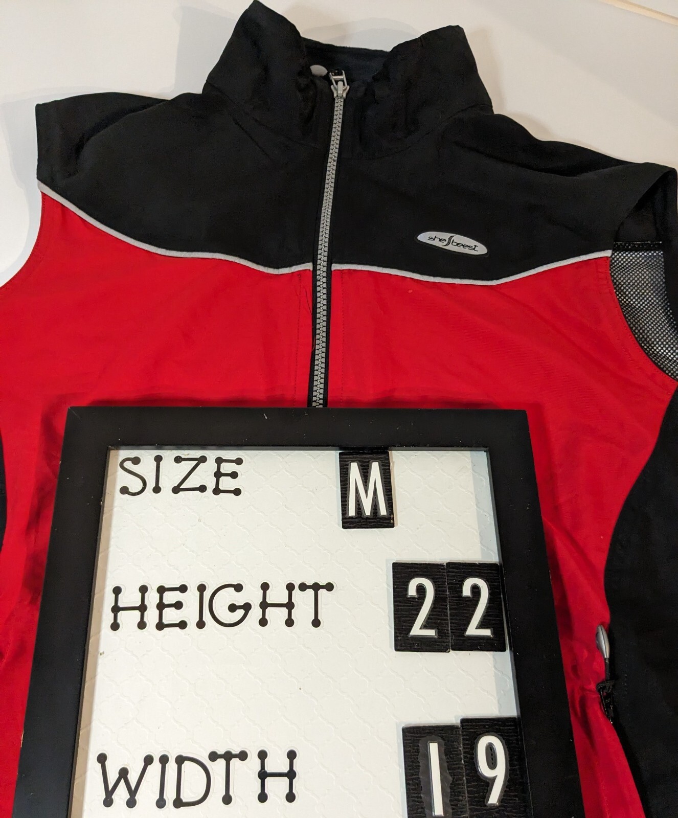 Shebeest Women’s Medium Cycling Vest, Bike, Run, Packable, Mesh Back, Red, Black