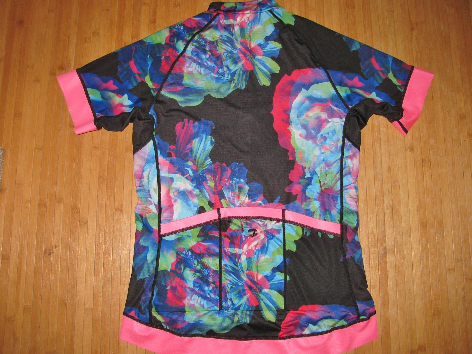 SHE BEEST Bike BICYCLE Cycle JERSEY Shirt Womens LARGE Polyester Spandex FLORAL