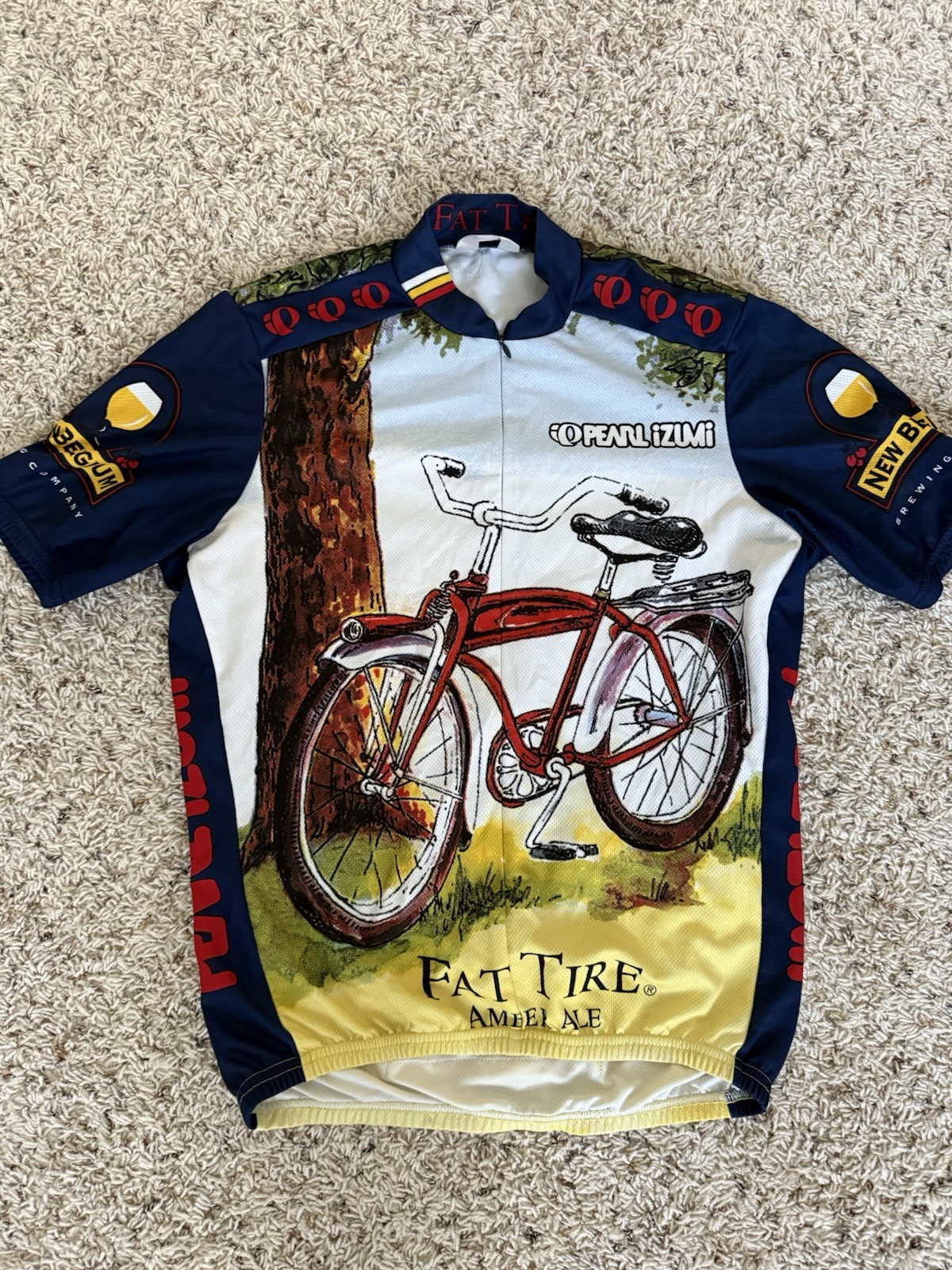 Vintage Pearl Izumi Cycling Jersey New Belgium Brewing Fat Tire SZ M USA Beer