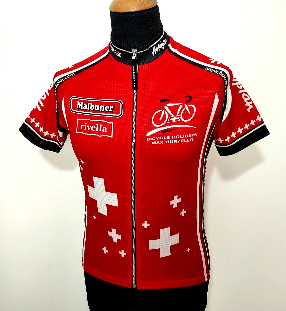 Bicycle Holidays Max Hurzele Cycling Jersey Sz. S Red Swiss Full Zip Mens Red