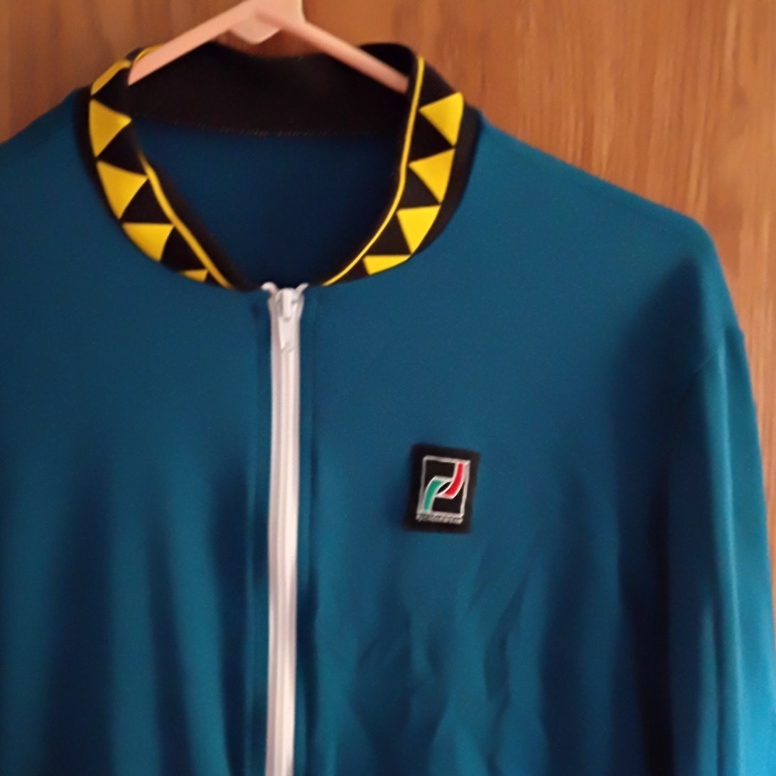 Vintage 80s 90s RJ Cyclewear Blue Full Zip Cycling Jersey L USA Rear Pockets