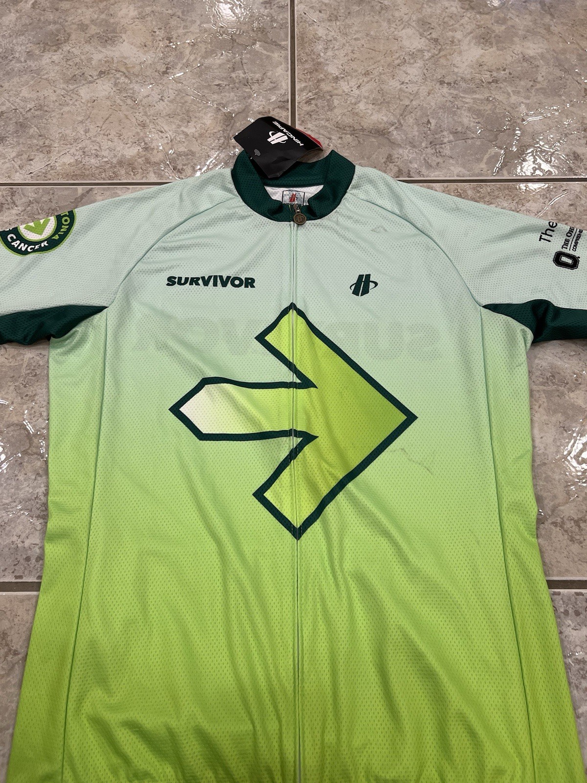 NEW NWT Mens Small HINCAPIE Green Cancer Survivor Full Zip Cycling Jersey