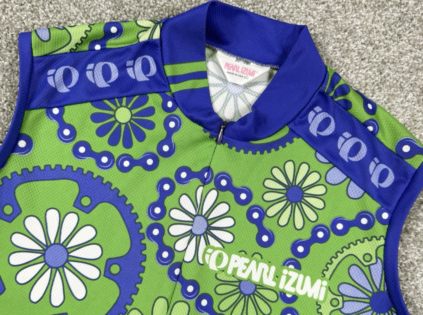 Vintage 1999 Pearl Izumi Women’s Cycling Jersey Tank LG USA Floral Y2K