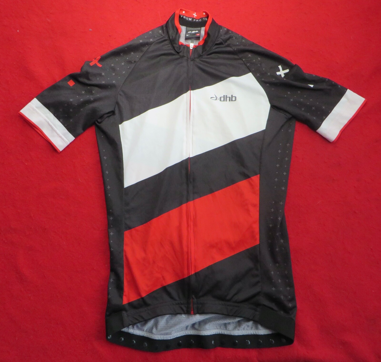 DHB Mens Cycling Jersey and Bib Short Set – UK design – Black/Red/White – XS