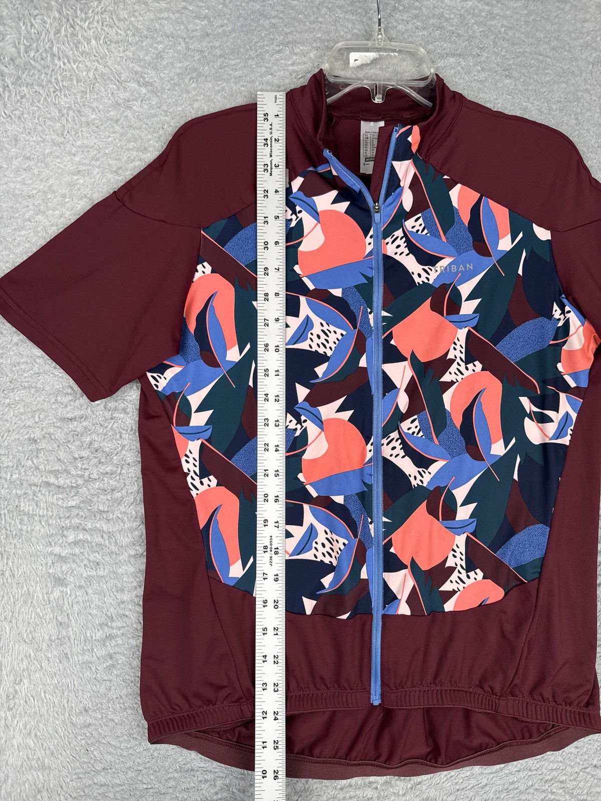 Triban Cycling Jersey Men EURO XL Red Blue Abstract Full Zip Pockets Top Poly