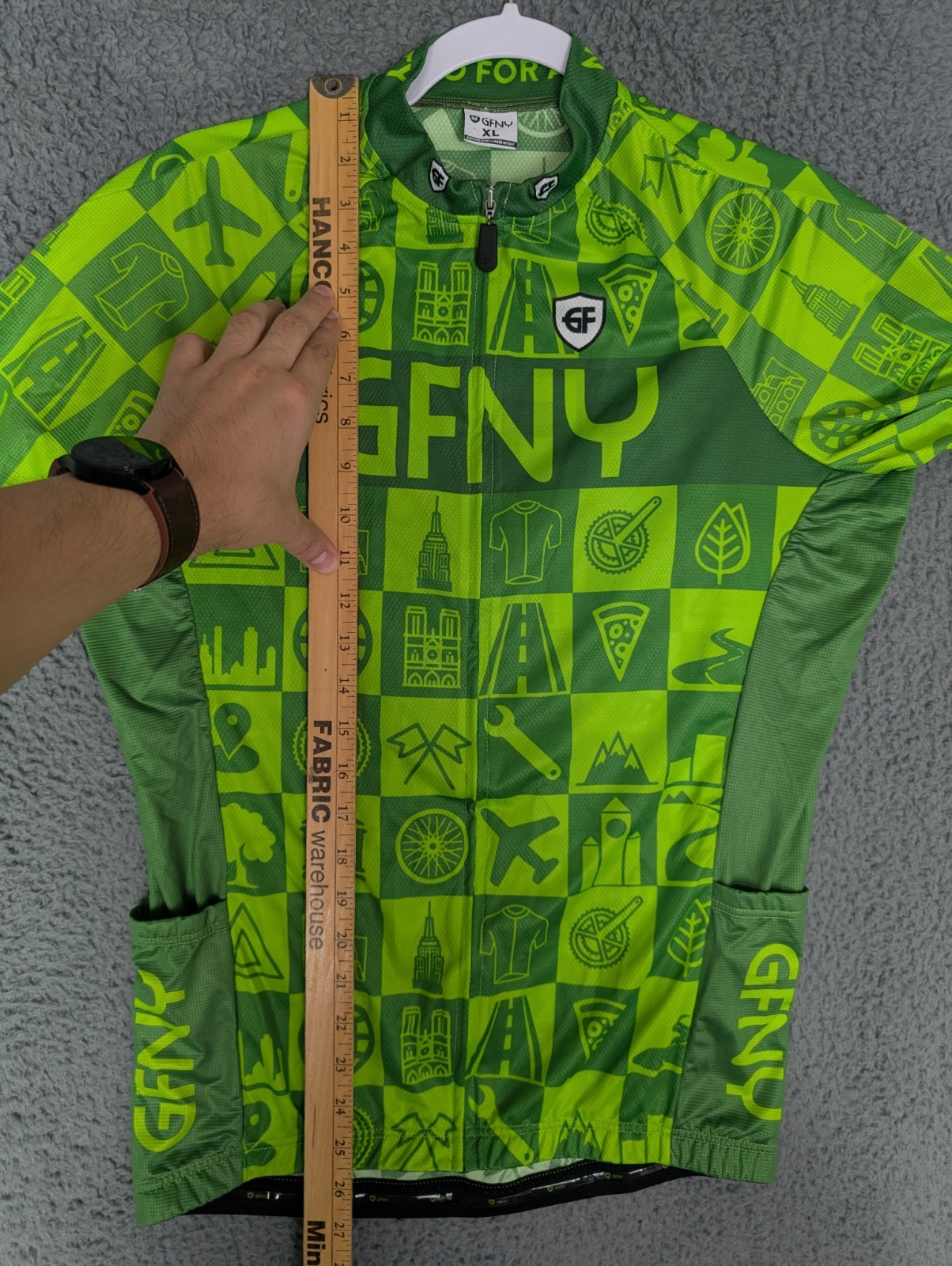 GFNY Gran Fondo New York Cycling Jersey XL Green Short Sleeve Zip 5 Pocket NWOT