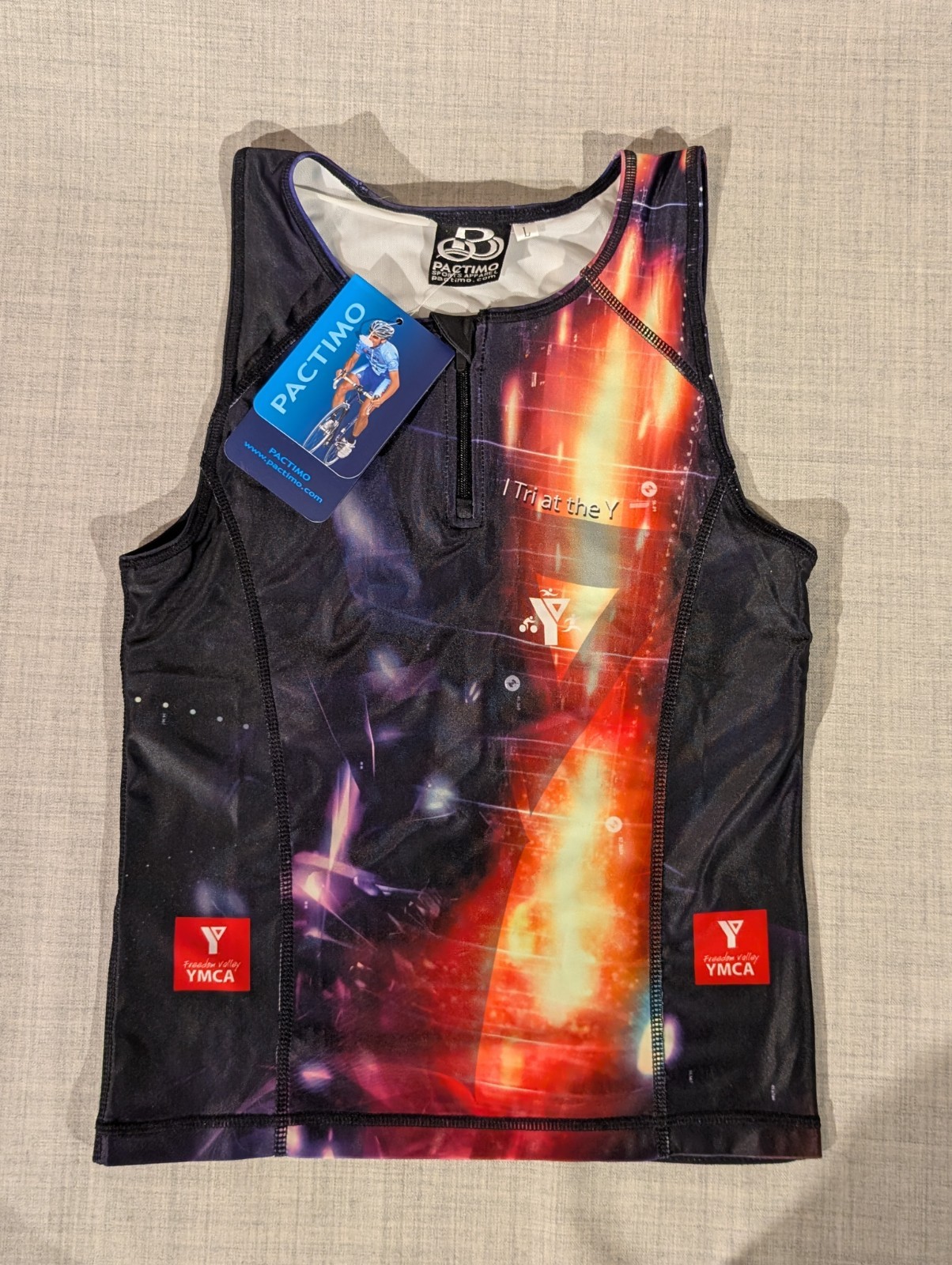 Pactimo Cycling YMCA Tri Tank Jersey – 3/4 Zip Pockets Size L