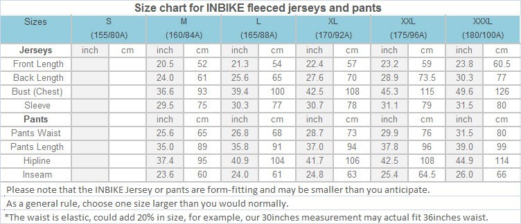 INBIKE Cycling Bike Windproof Fleeced Long Sleeves Jersey *Top Only* ,IA312 FLJ