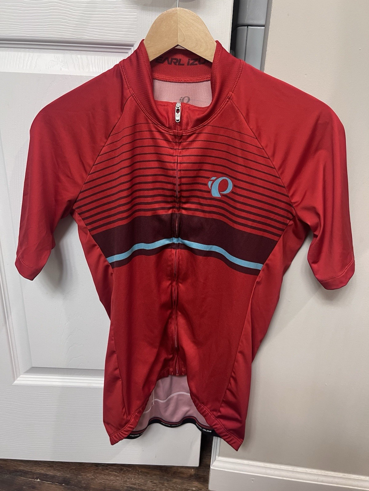 Pearl Izumi Men’s Striped Half Zip Cycling Jersey Pockets Mock Neck S Red