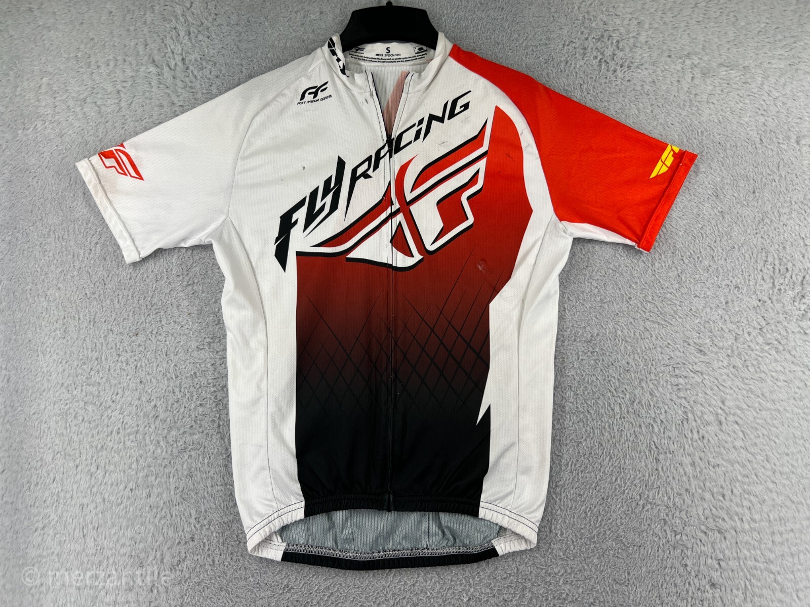 Fly Racing Cycling Jersey Mens Small White Red Full Zip 100% Polyester Pockets