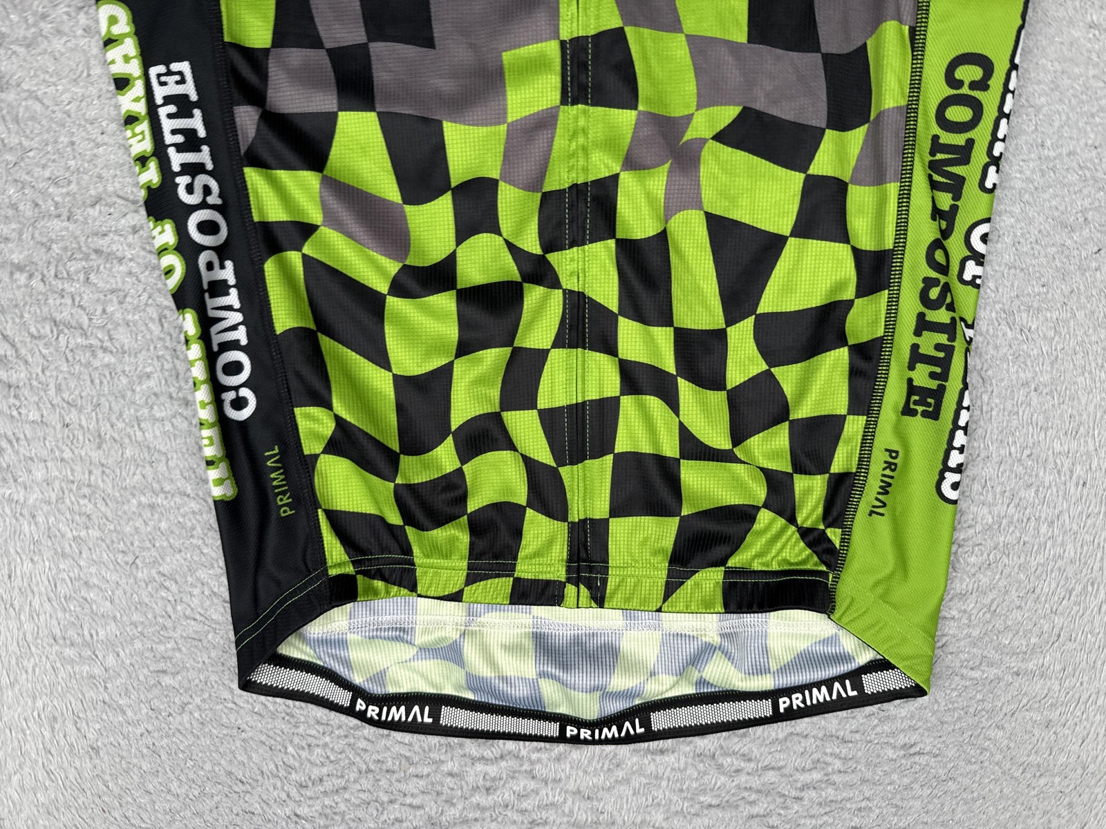 Primal Cycling Jersey Mens Large Green Black Check Graphic 1/4 Zip Pockets Bike