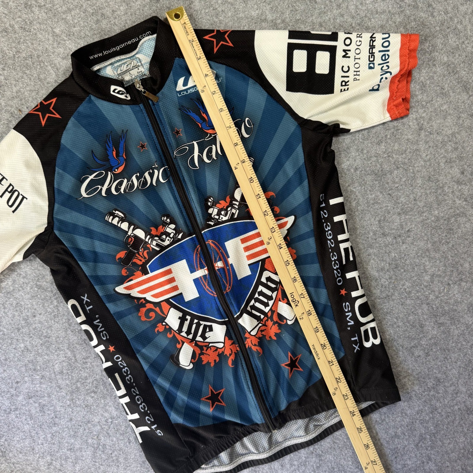 Louis Garneau Classic Tattoo Cycling Jersey Large Blue The Hub Graphic Zip Up