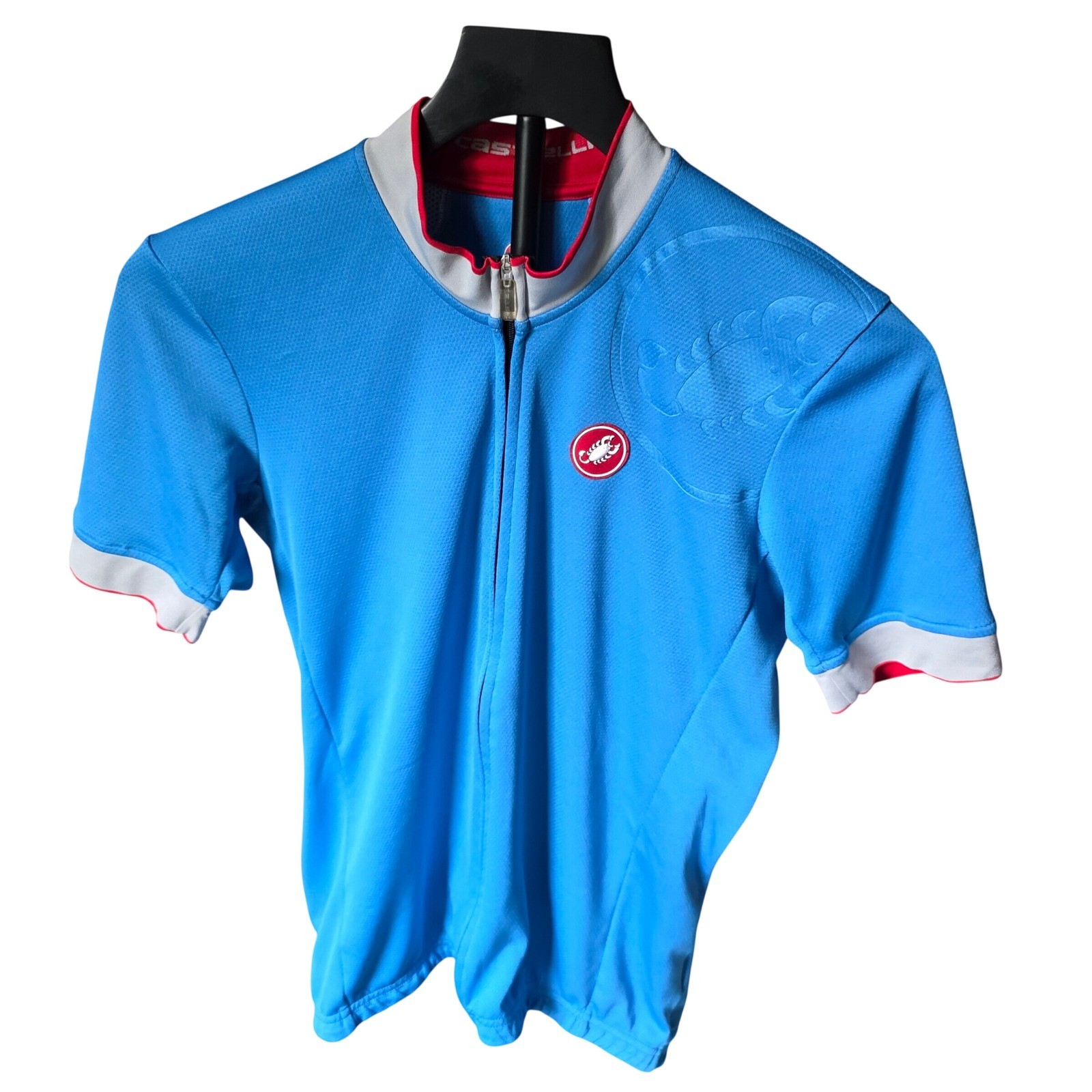 Castelli Blue Short Sleeve Cycling Jersey Full Zip Road Bike Scorpion Logo Mens