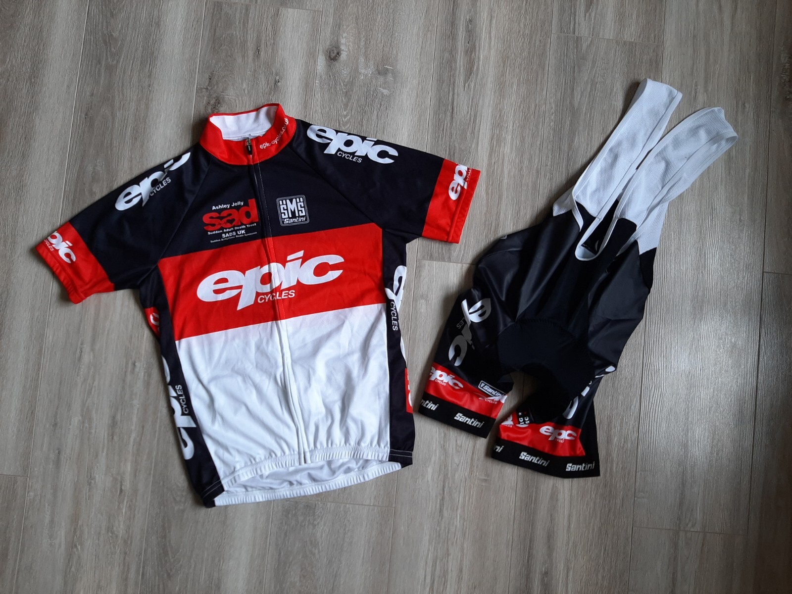 Epic Cycles Team Cycling Shirt SMS Santini Jersey Cycle Set Bib Shorts Size S