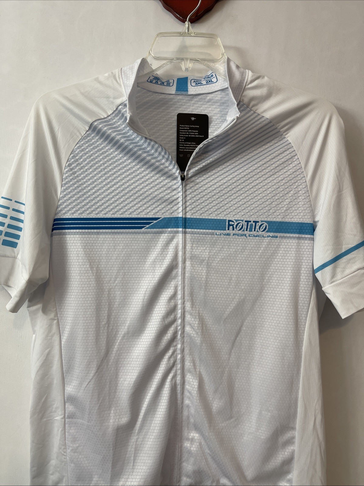 Rotto Line For Cycling Mens 2xl White Elastic Full-Zip Cycling Jersey NWT! M1396