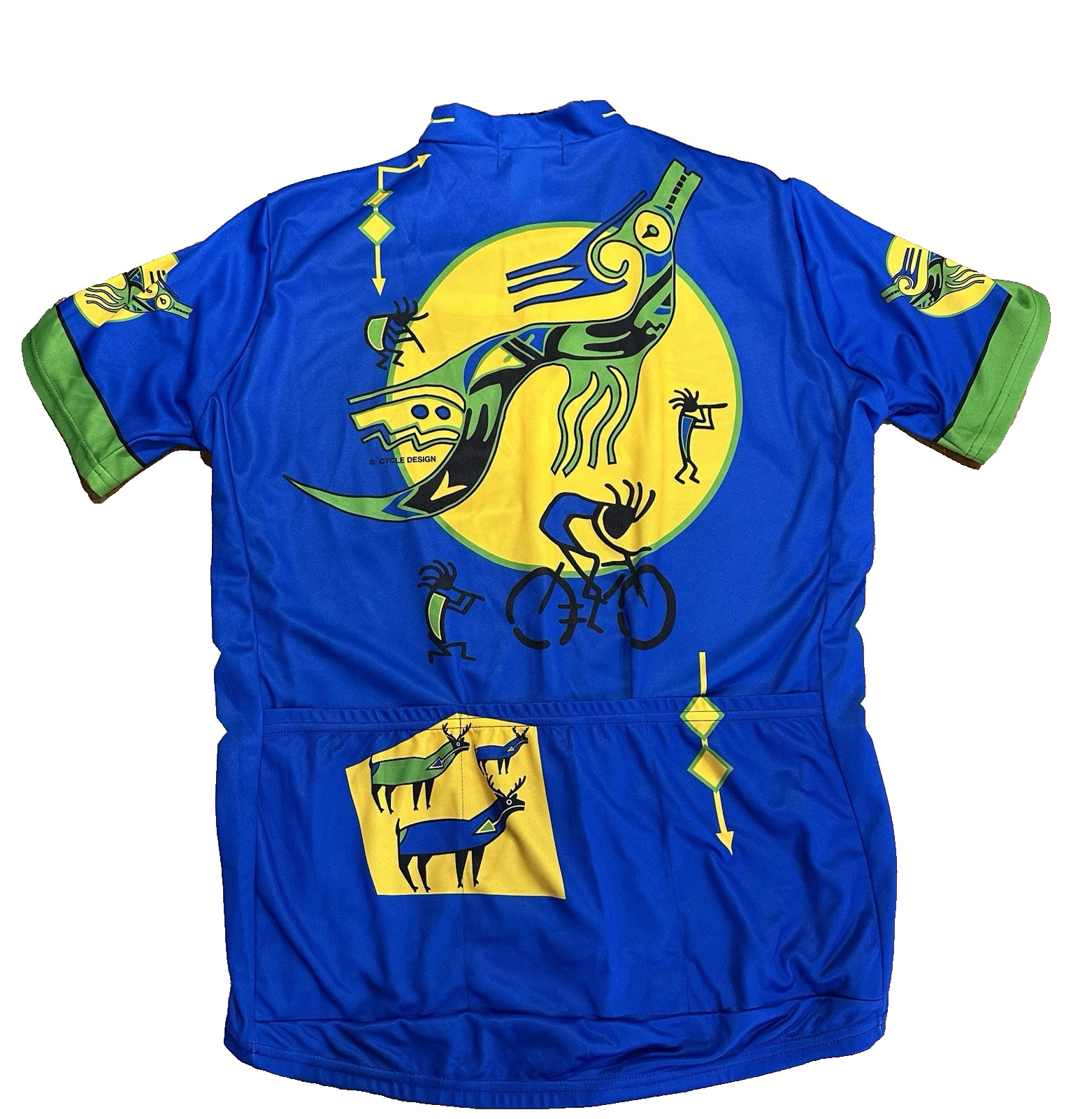 Vintage 90s Performance Cycling Jersey Kokopelli Tribal Made in USA Size XL