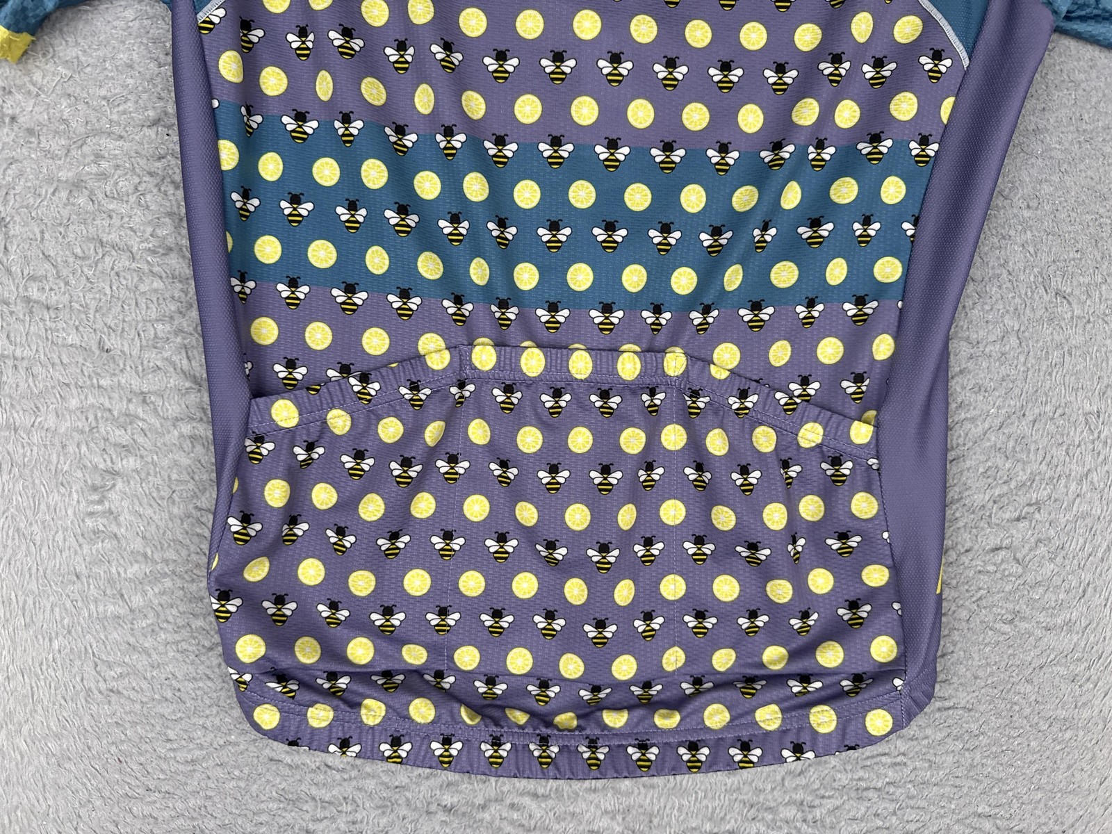 Primal Cycling Jersey Womens Large Blue Bee Lemon Graphic Full Zip Pockets Bike