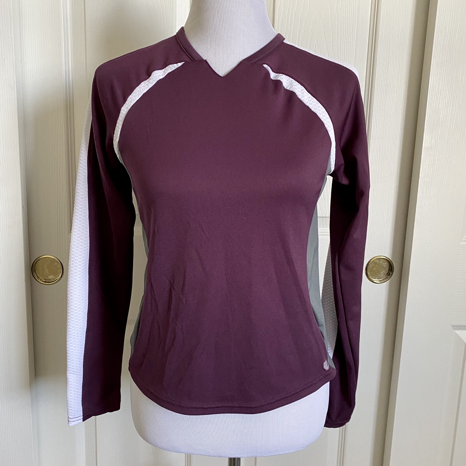 Pearl Izumi iQ Maroon Colorblock Long Sleeve Cycling Top Vneck Womens Sz S