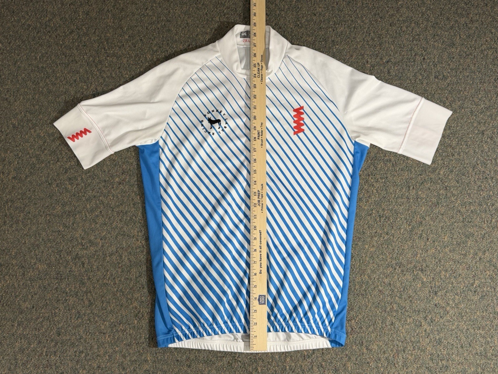 Donkey Label Racing Cycling Jersey Men’s 2XL Full Zip White/Blue Striped