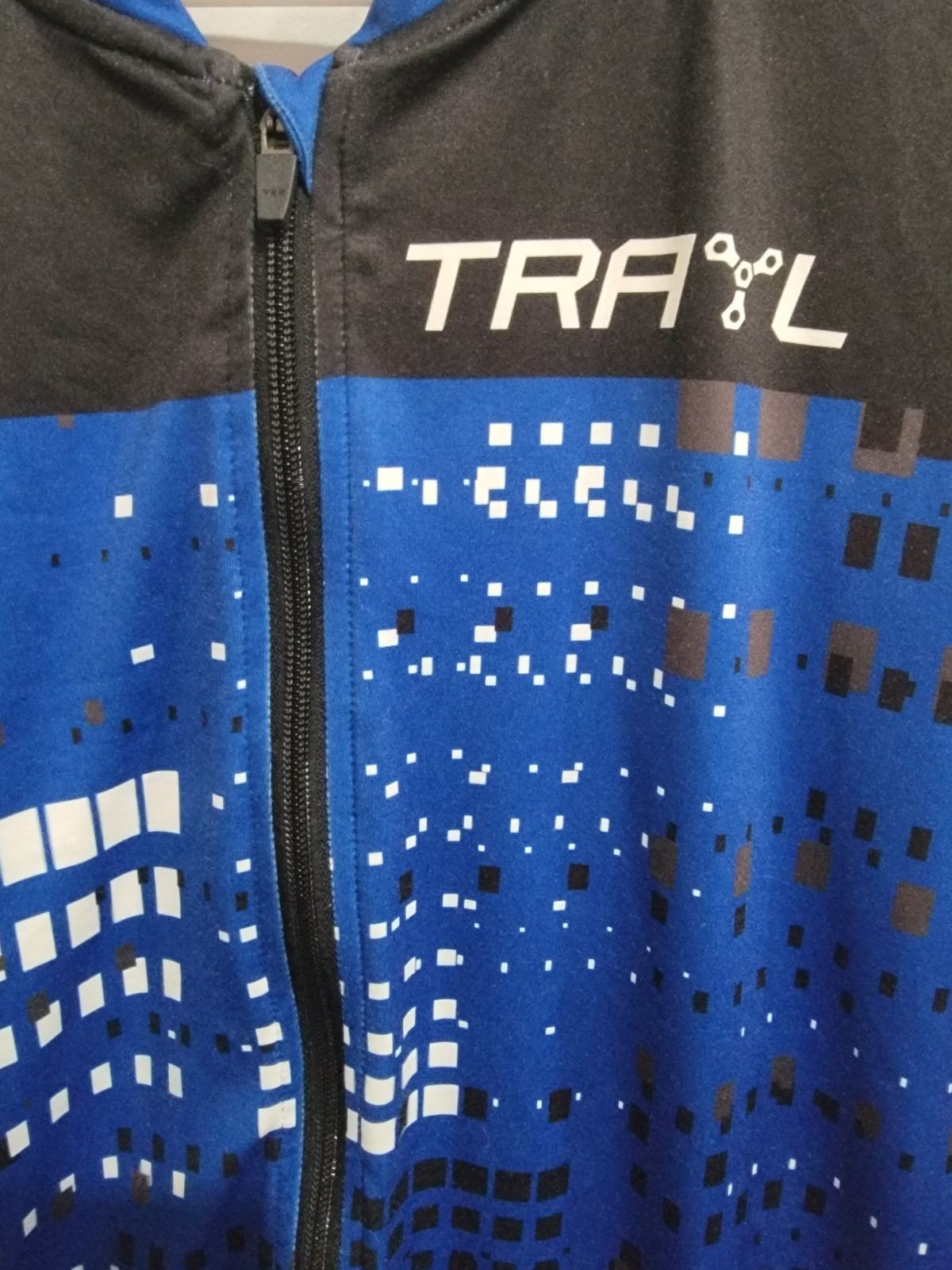 TRAYL Cycling Jersey XL Blue Black Full Zip Long Sleeve MTB Road Bike Graphic