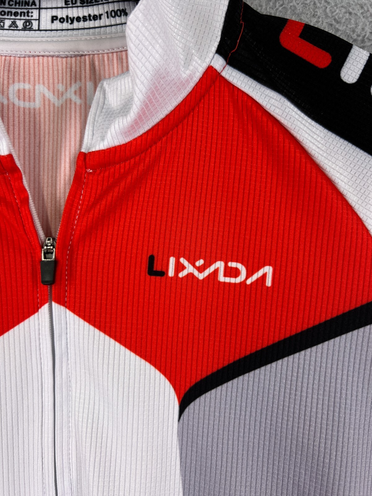 Lixada Cycling Jersey Adult Small Red Black White Full Zip 100% Polyester