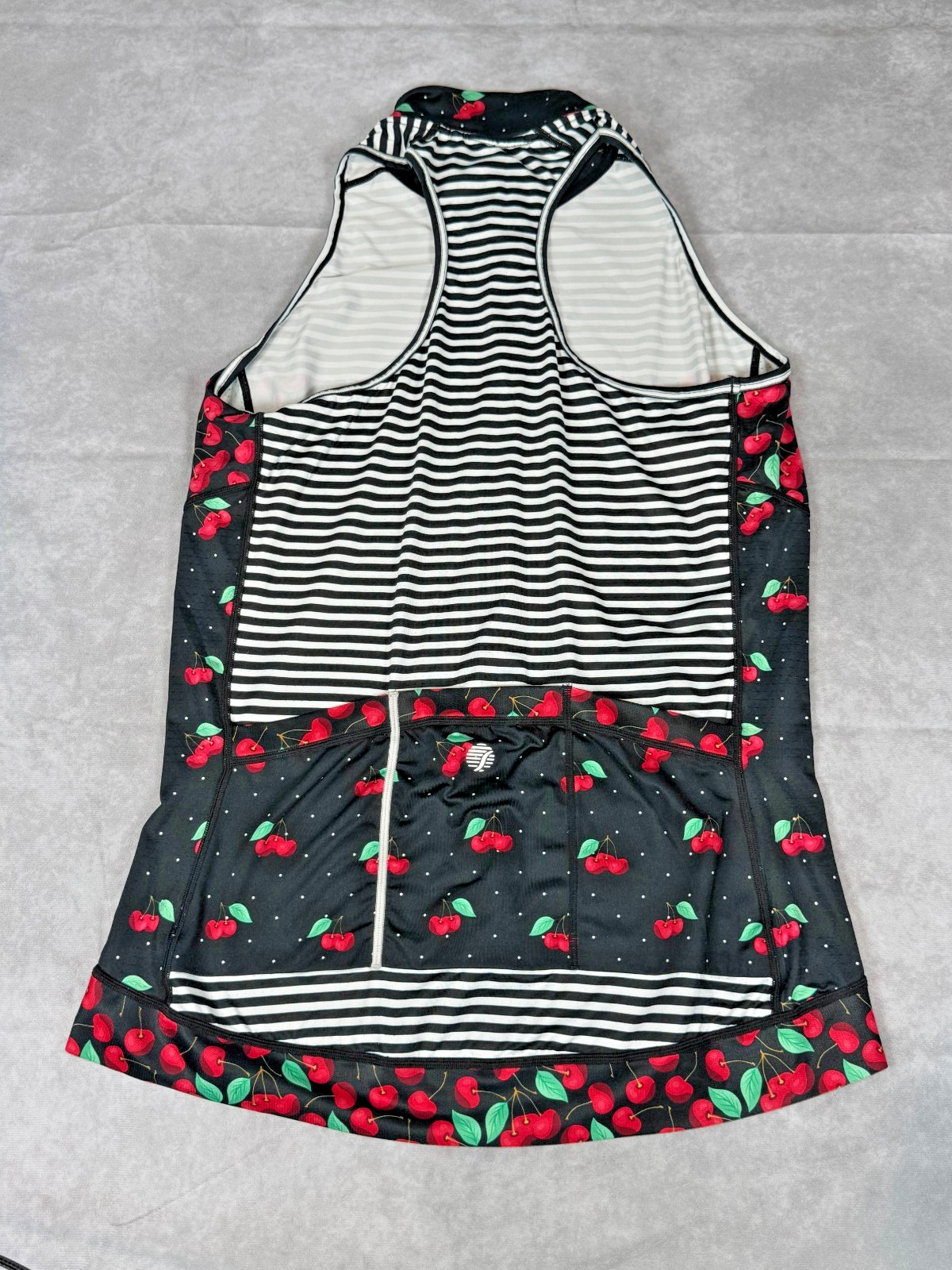Shebeest Women’s L Cherry Stripe Full Zip Sleeveless Cycling Jersey Bike Top