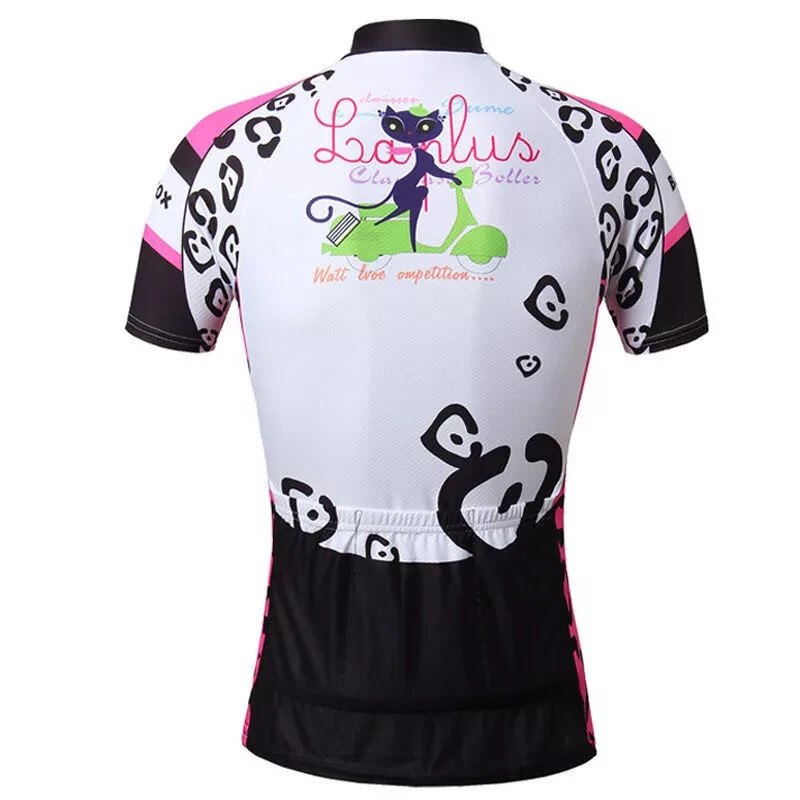 French Cat Riding Moped Full Zipper Cycling Jersey Adult Large NEW