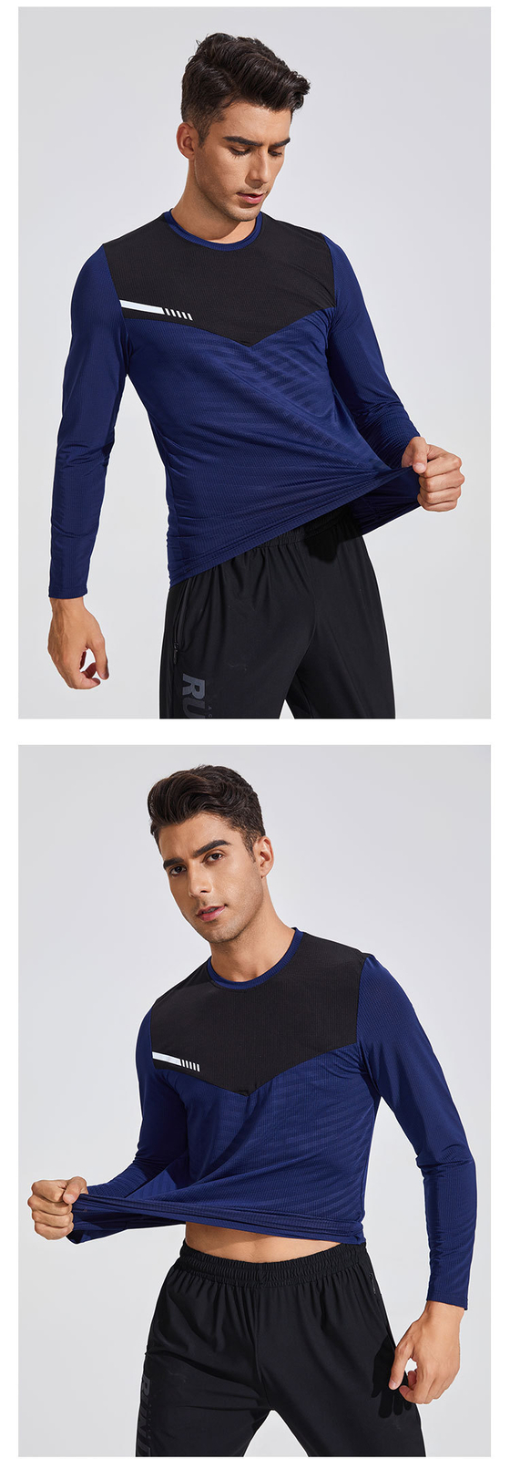 Men’s Casual Color Block Quick Dry Shirt Reflective Strip Sport Round Neck Top