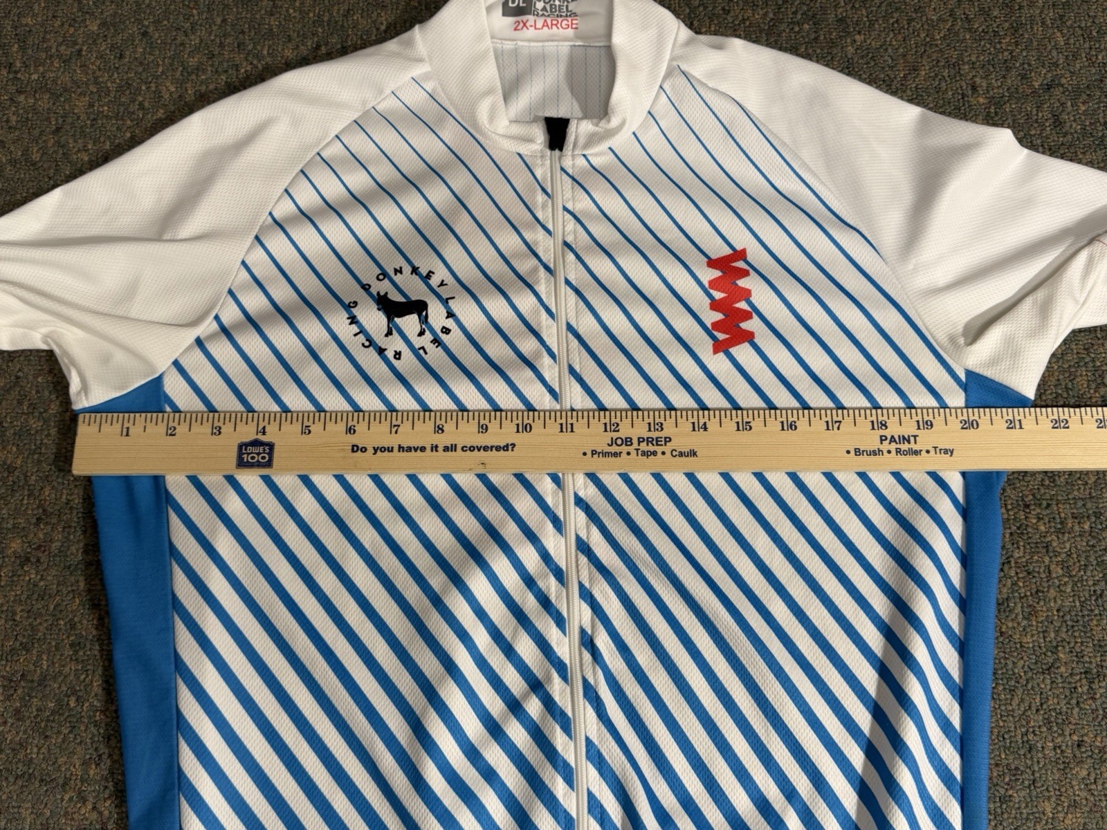Donkey Label Racing Cycling Jersey Men’s 2XL Full Zip White/Blue Striped