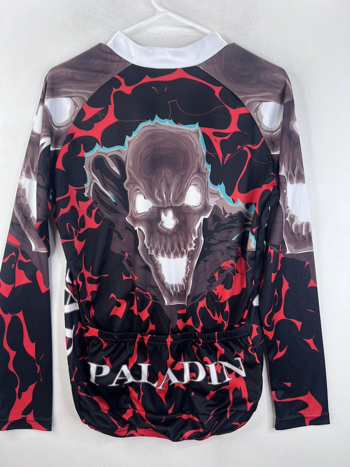 Paladin Men’s Long Sleeve Cycling Bike Jersey Large Full Zip Smoke Skull Flames