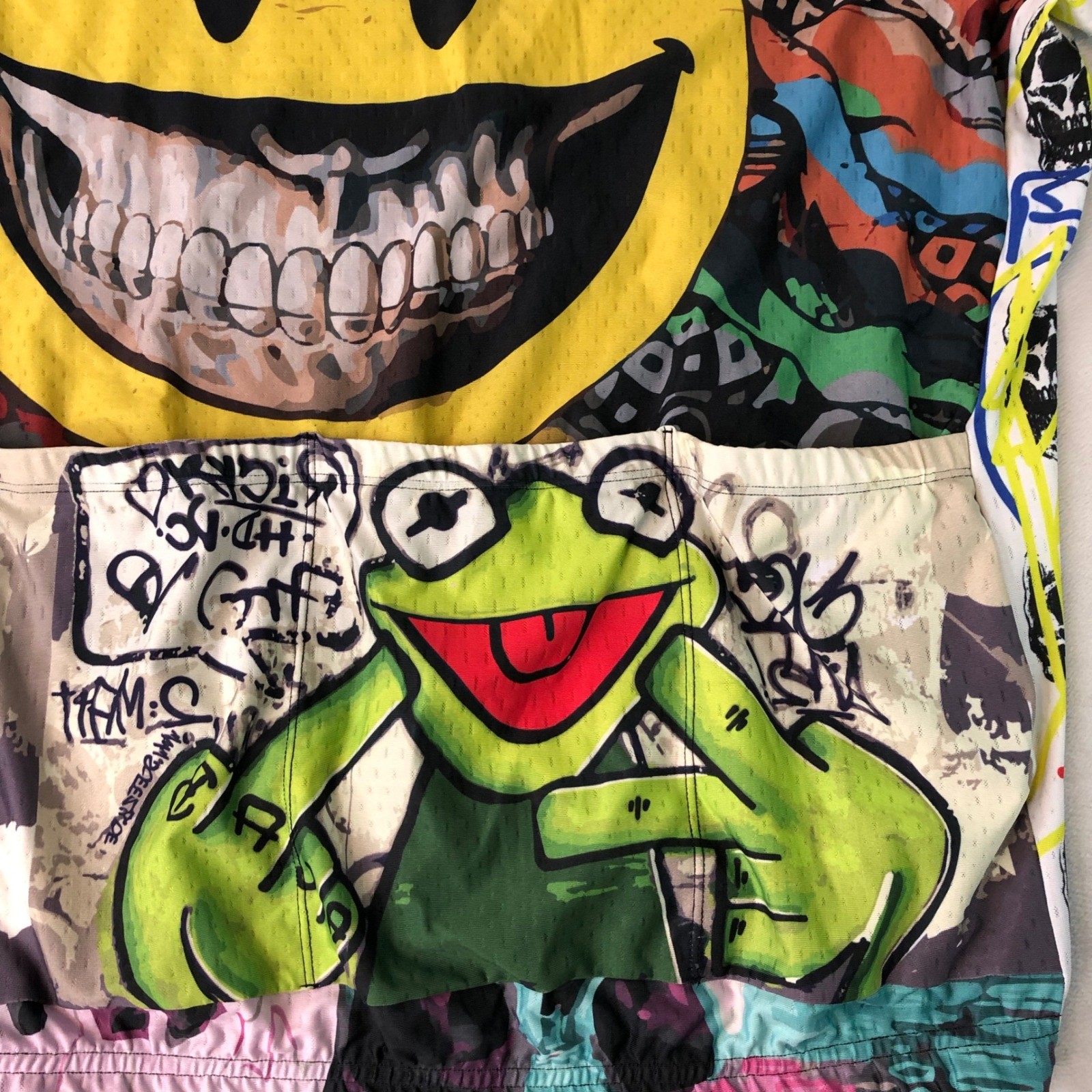 Cycling Jersey Mens 3XL Full Zip Pocket Colorful Graffiti Skull Frog Rad As Hell