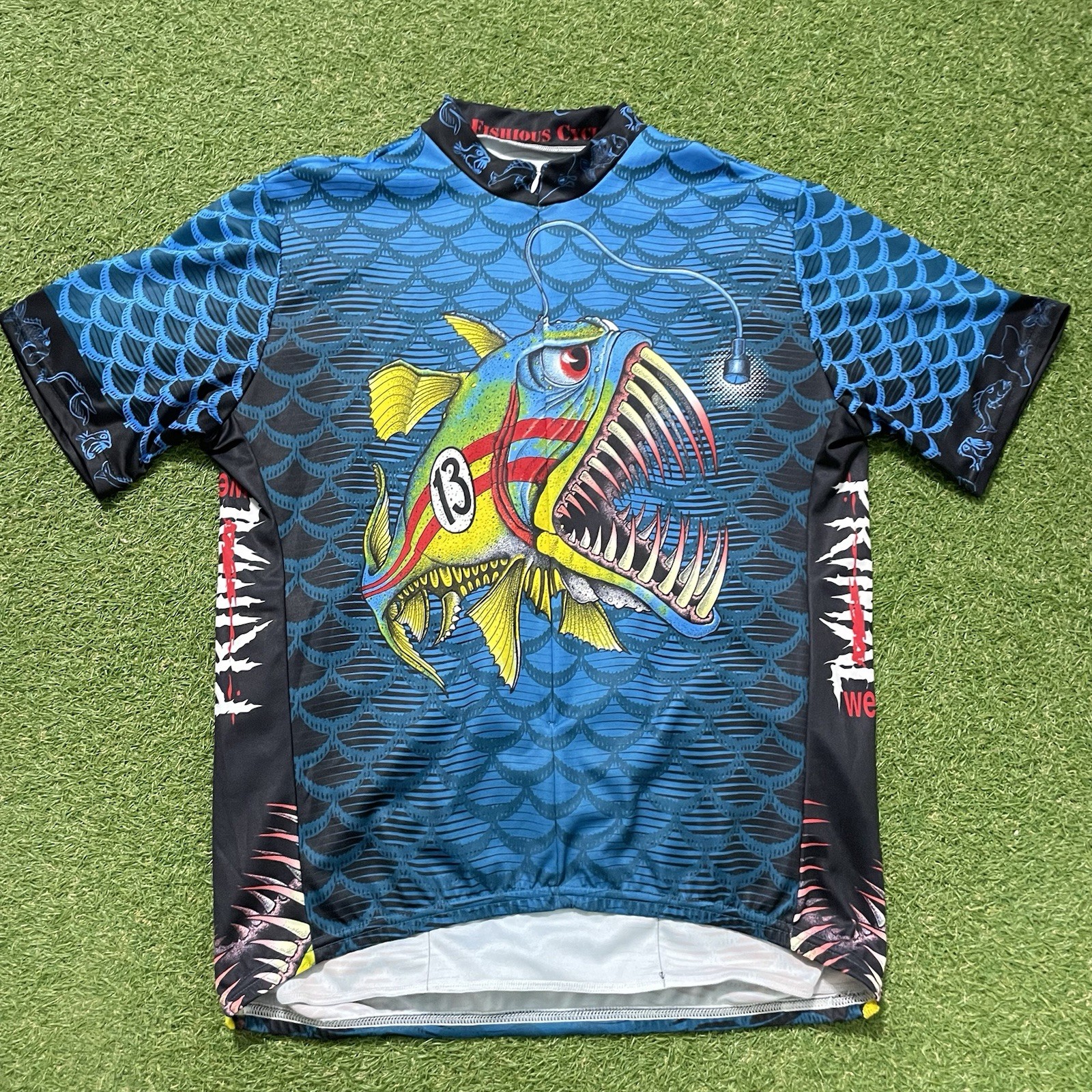 Primal Piranha Fishious Cycle Club Cycling Jersey Men’s XXL 2XL Riding Shirt