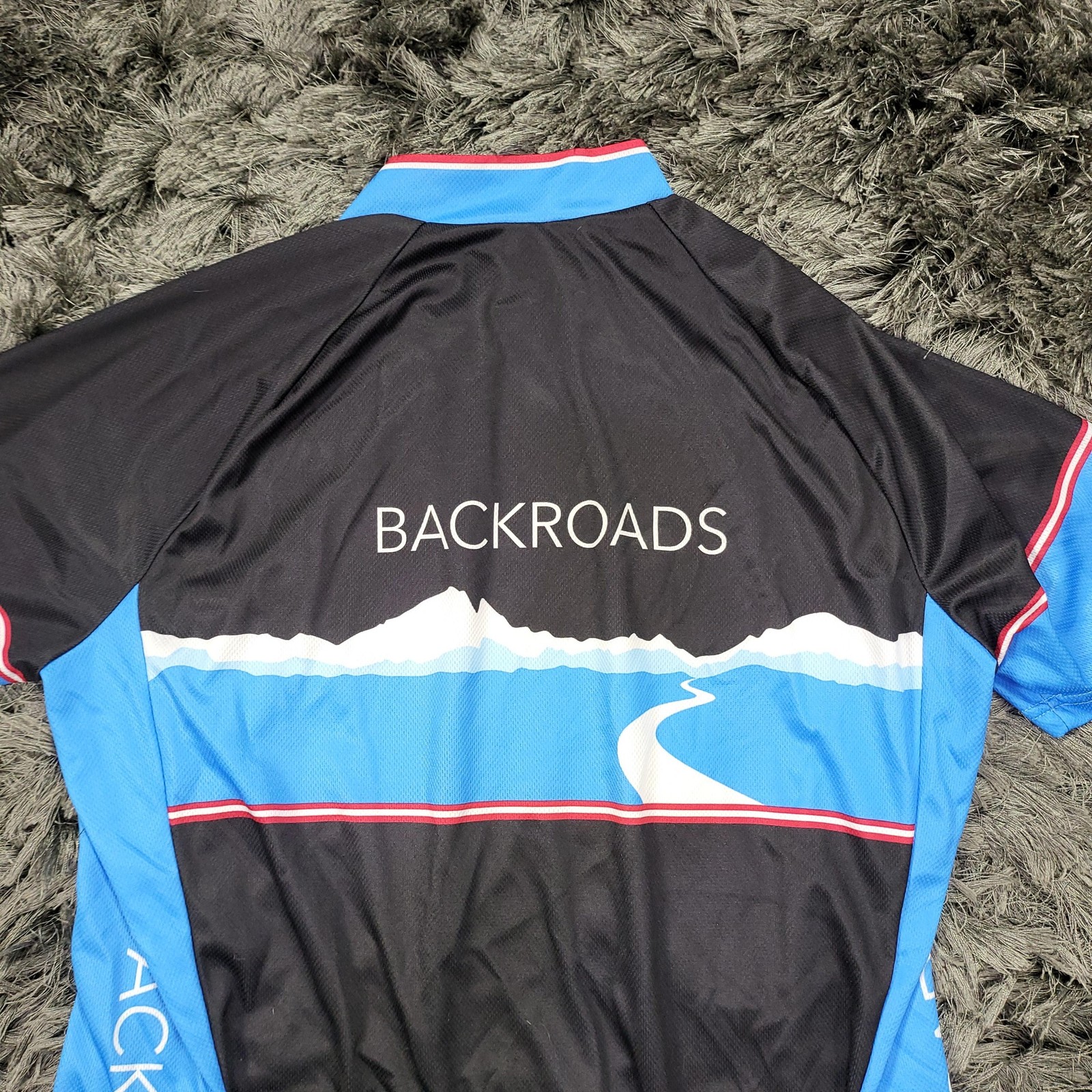 Louis Garneau Cycling Jersey Womens XL Black Blue 1/2 Zip Pockets Bike Backroads