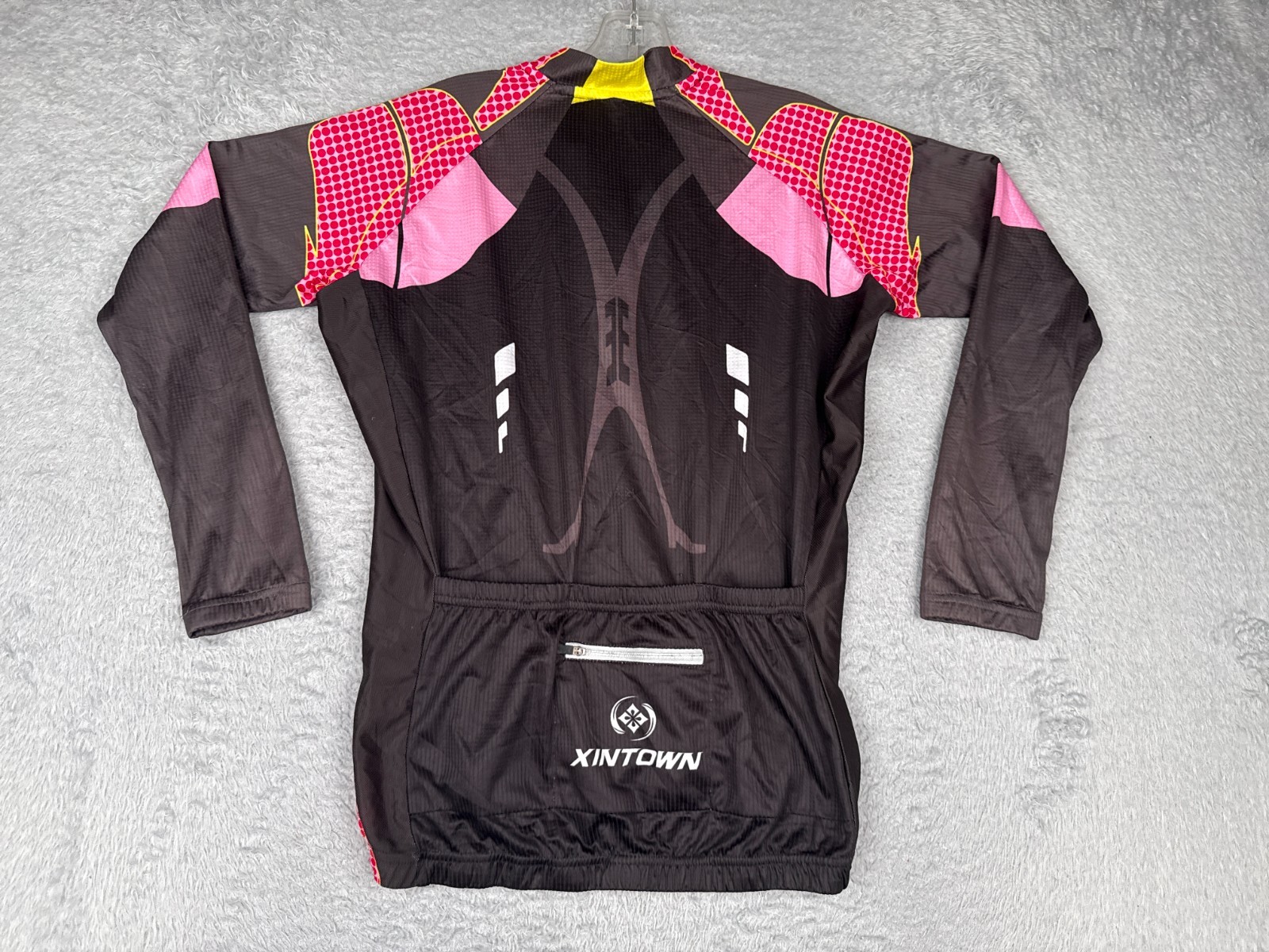 Xintown Cycling Jersey Adult Large Black Pink Yellow Full Zip Long Sleeve Poly