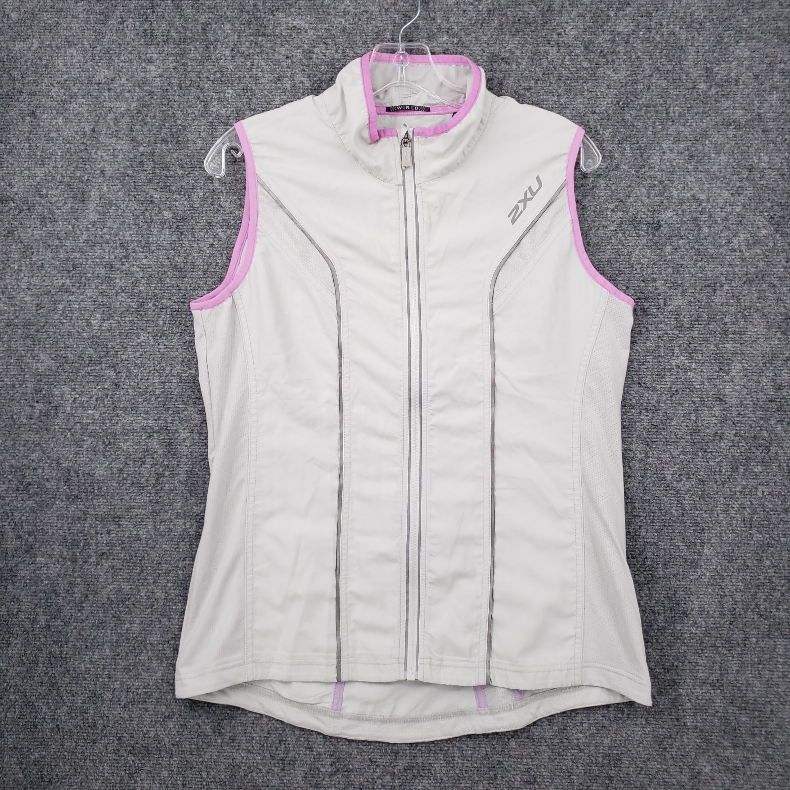 2XU Cycling Jersey Womens L Large Gray Wired Full Zip Sleeveless Bike Top Mesh