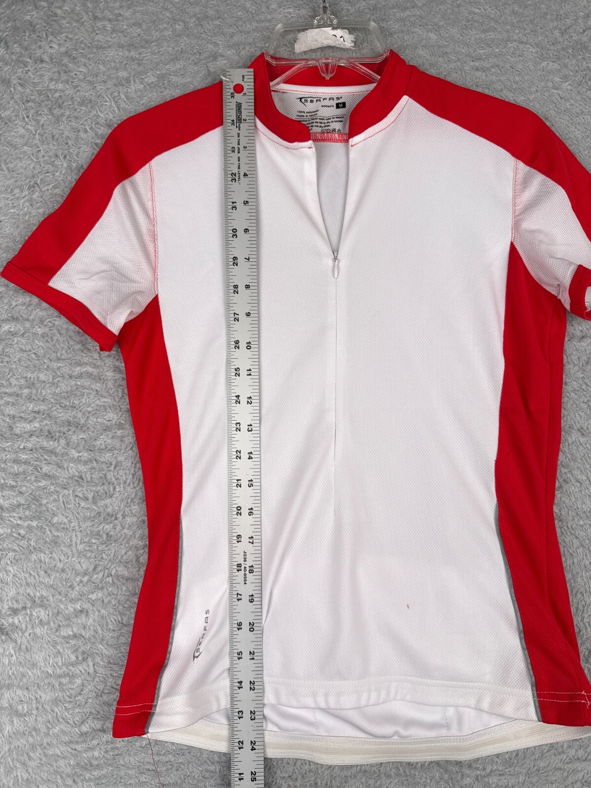 Serfas Cycling Jersey Womens Medium Red White 1/2 Zip Polyester Mesh Pockets