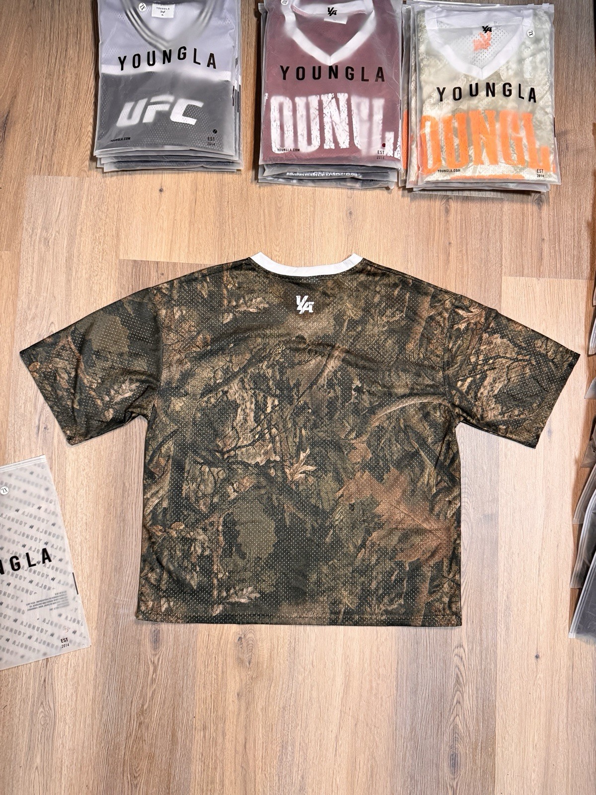 YOUNGLA (SOLD OUT)- 4187 VARSITY FOOTBALL CROPPED JERSEY DARK TREE CAMO SIZE XXL