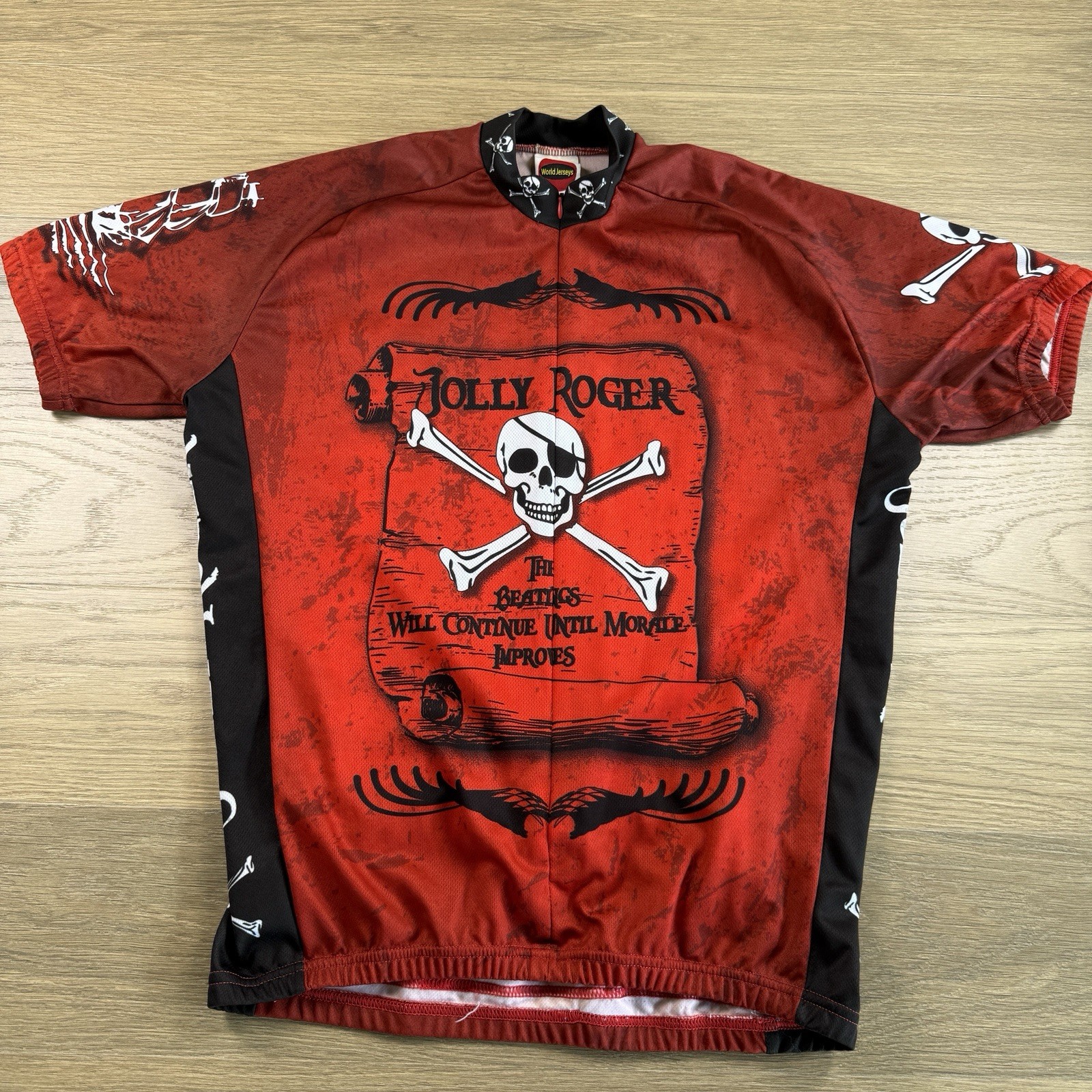 World Jerseys Shirt Men XL Jolly Roger Pirate Cycling Top Shirt Red Black