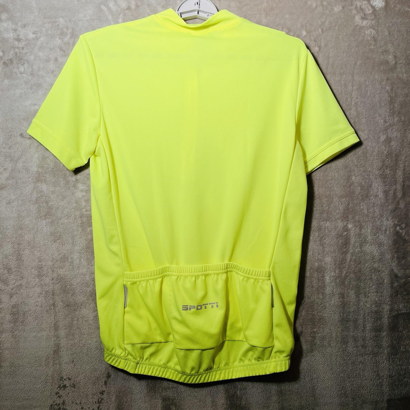 Spotti Cycling Jersey Mens L Yellow Athletic Fit 1/4 Zip 3 Pockets Elastic Waist