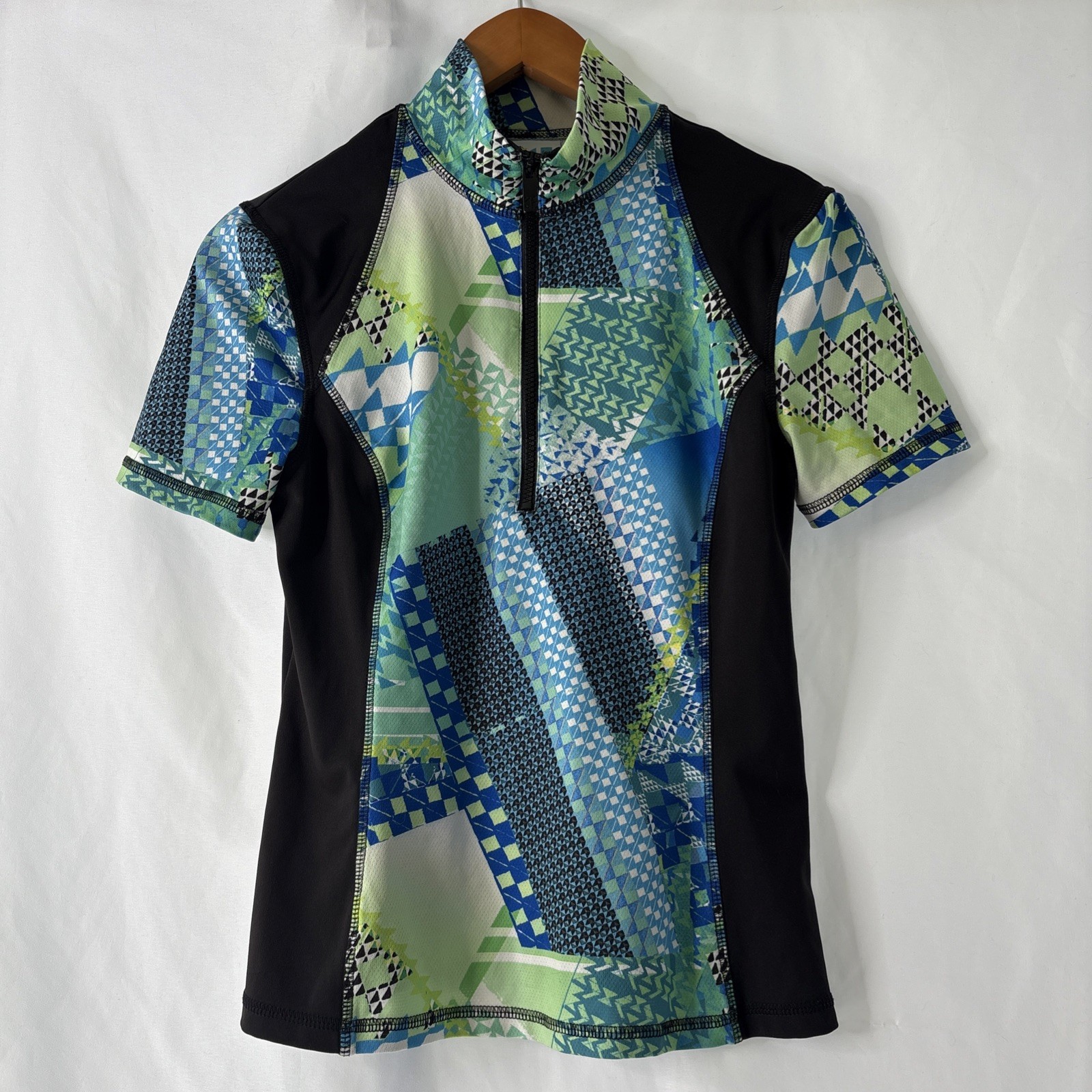 Kevan Hall Sport Women’s Cycling Jersey S Geometric Patchwork Zip Neck Athletic