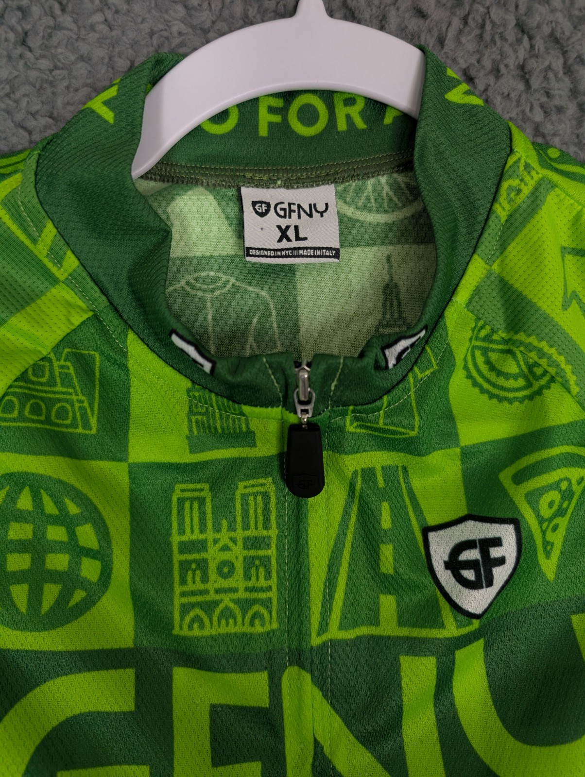 GFNY Gran Fondo New York Cycling Jersey XL Green Short Sleeve Zip 5 Pocket NWOT