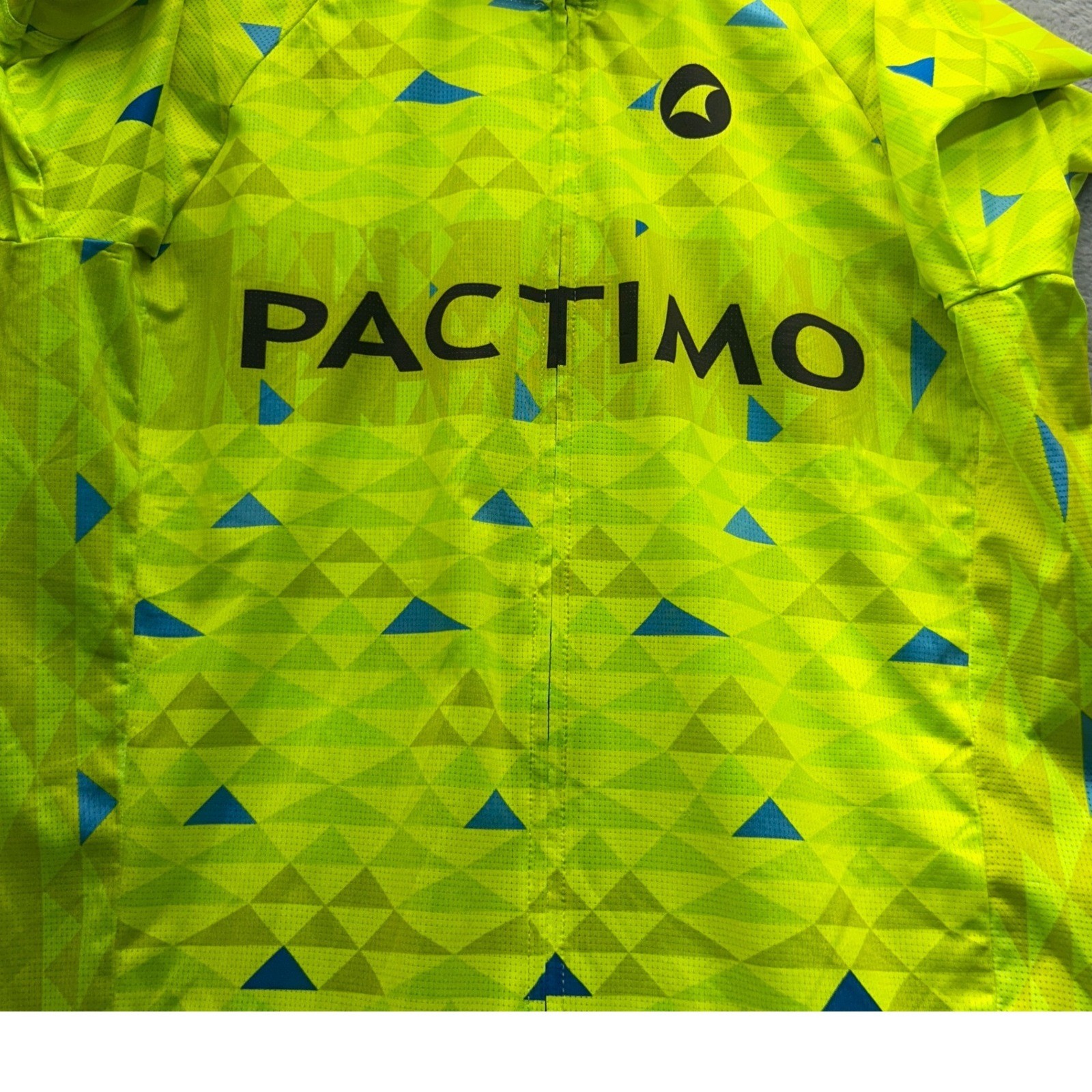 Pactimo Mens Cycling Jersey Medium Neon Yellow Green Geometric Short Sleeve Zip