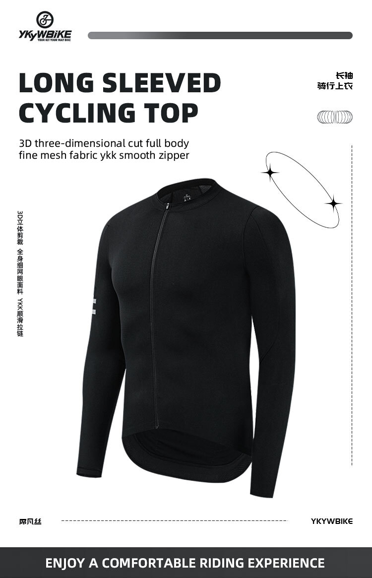 Mens Cycling Jersey Long Sleeve Bike Shirts YKK Full Zip MTB Bicycle Clothing