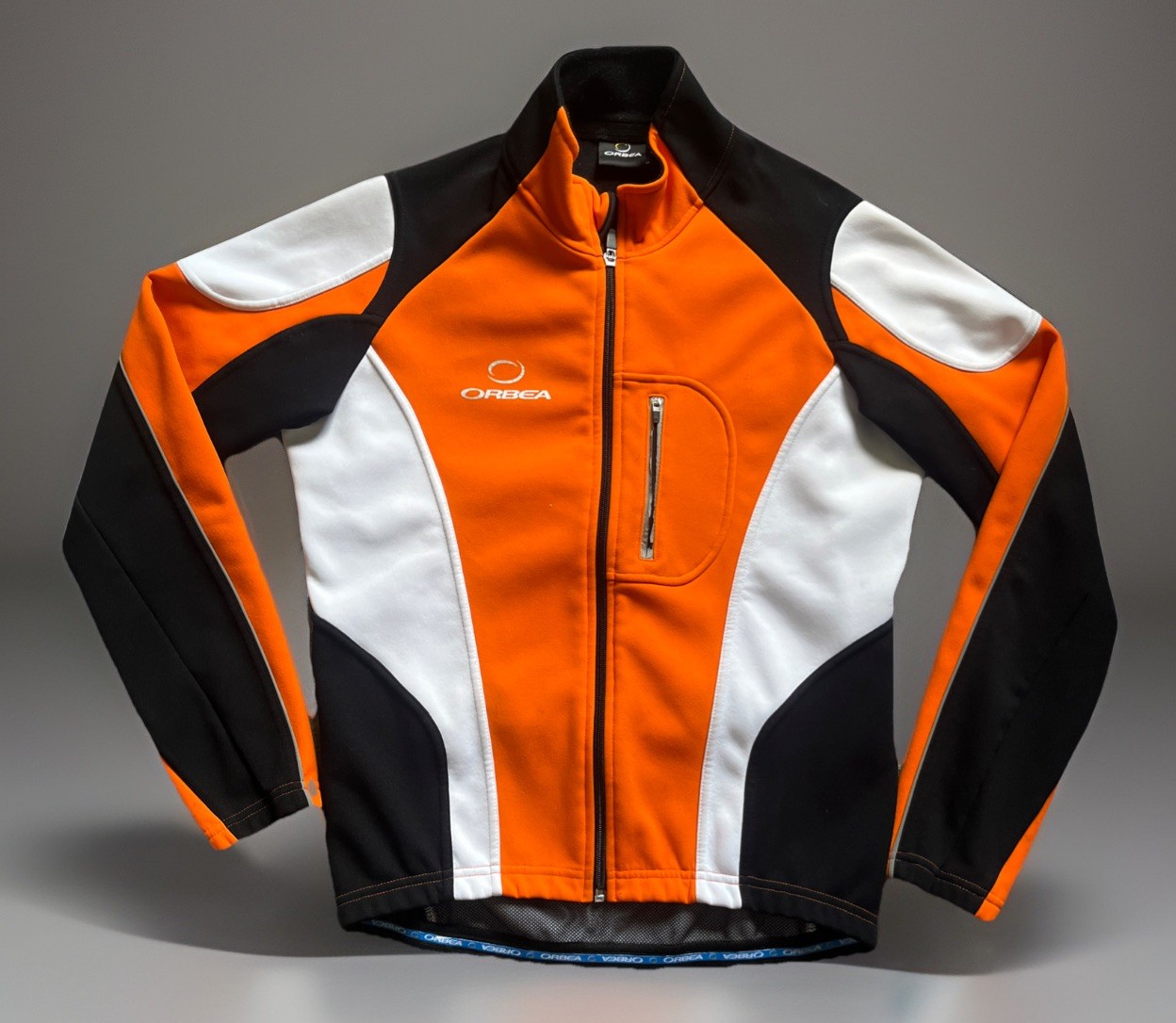 Cycling Jacket Small Orbea Fleece Lined Colorblock Orange Black White Retro Y2K