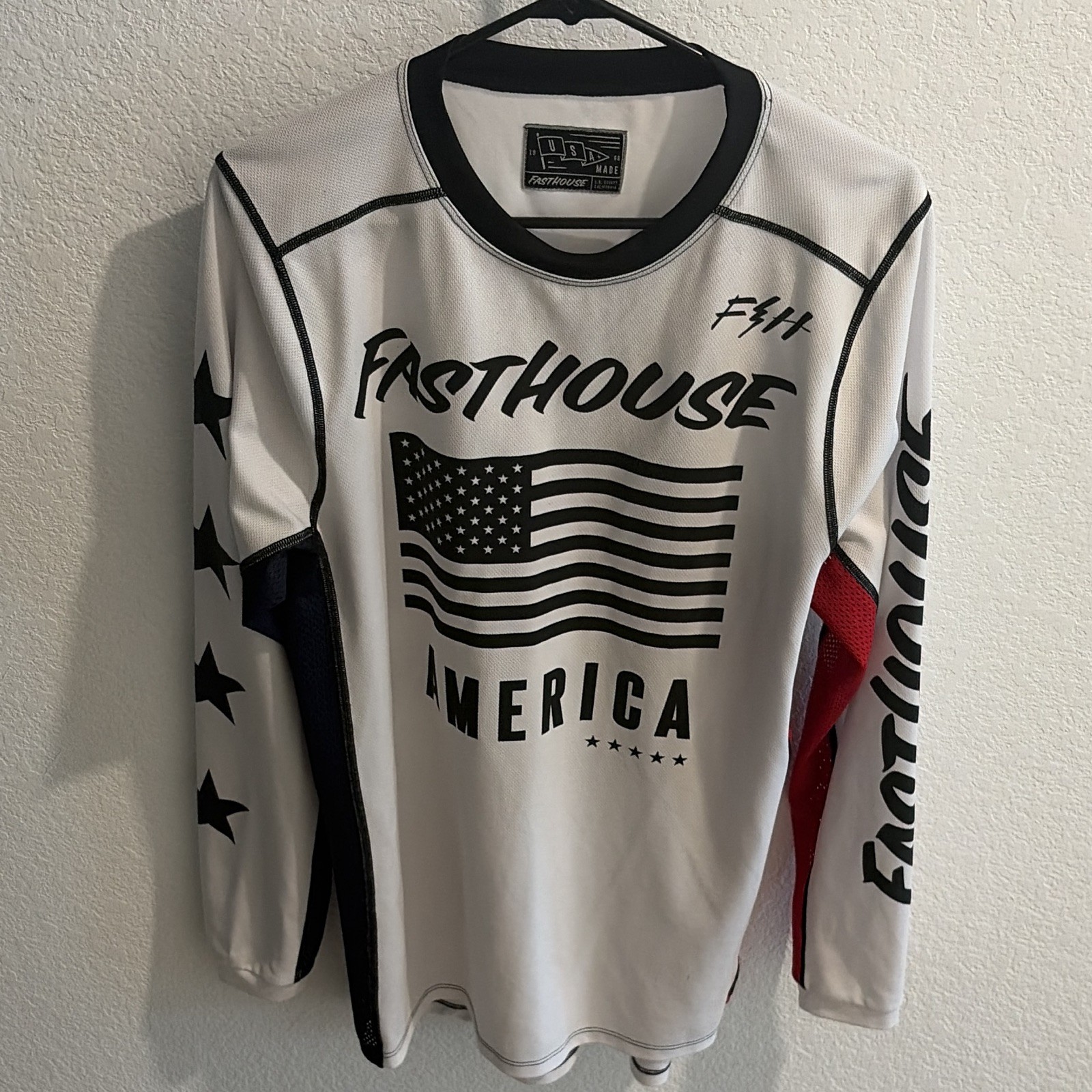 Fasthouse Long Sleeve Cycling Jersey L American Flag Graphic Mesh White/Red