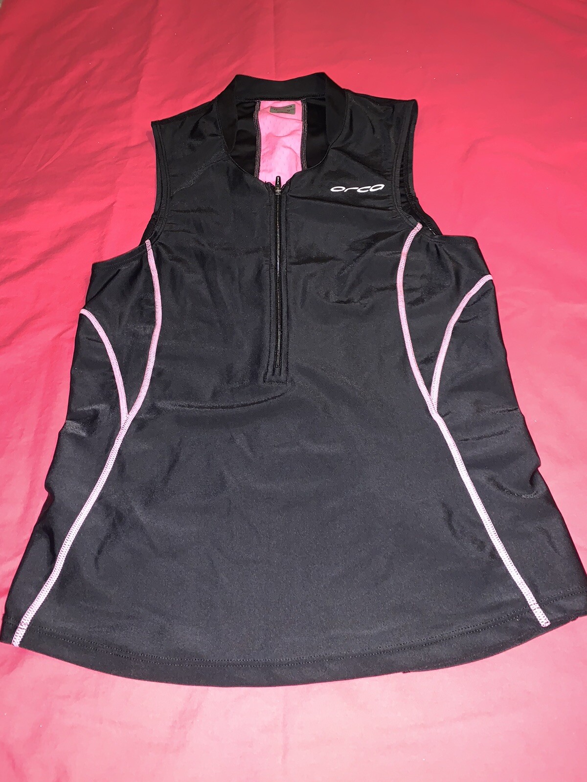 Orca Women’s Top Cycling Hiking Sports Pockets Sz M Pink White Black 1/2 Zip
