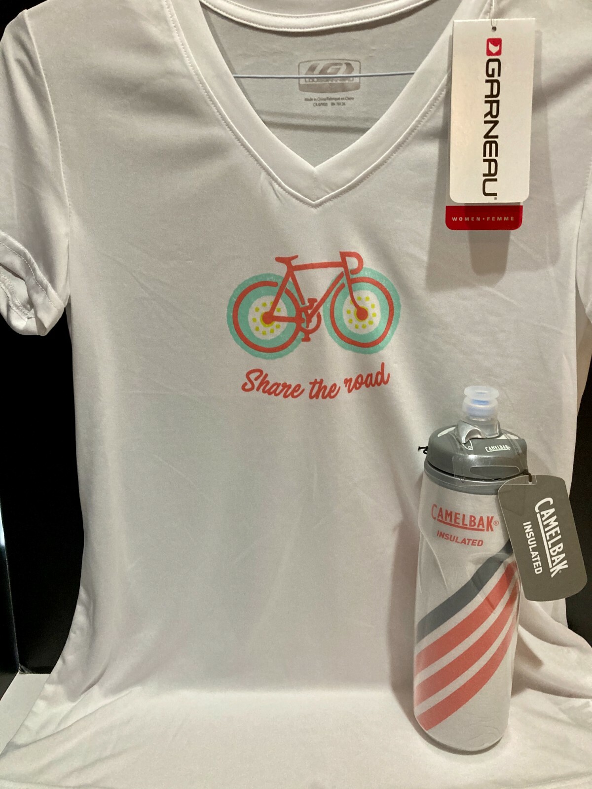 Louis Garneau Cycling Bike Shirt & Coral CamelBak Water Bottle ~ Women’s Medium