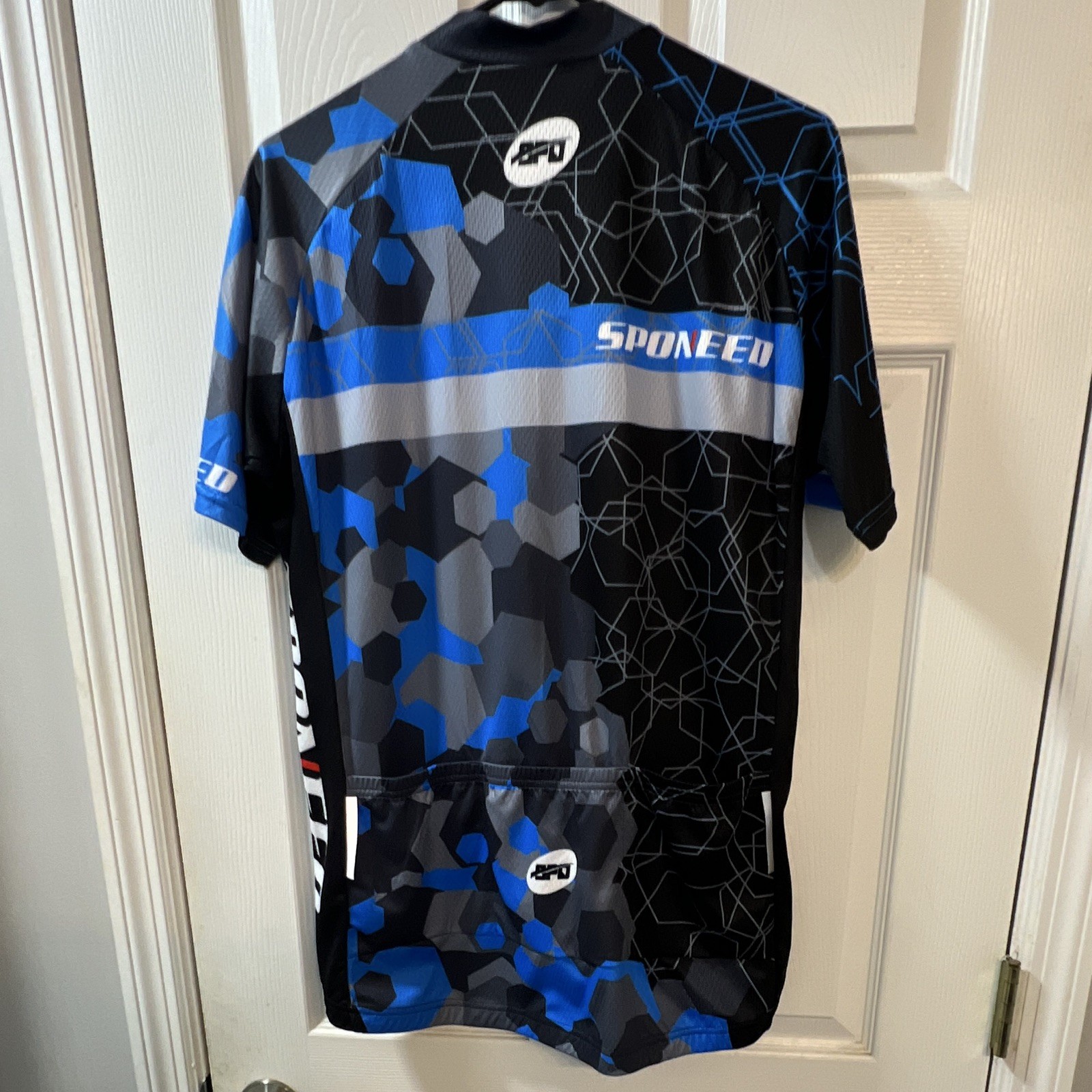 SPONEED Men’s Cycling Jersey 2XL Black/Blue/Gray Short Sleeve Full Zip Pockets