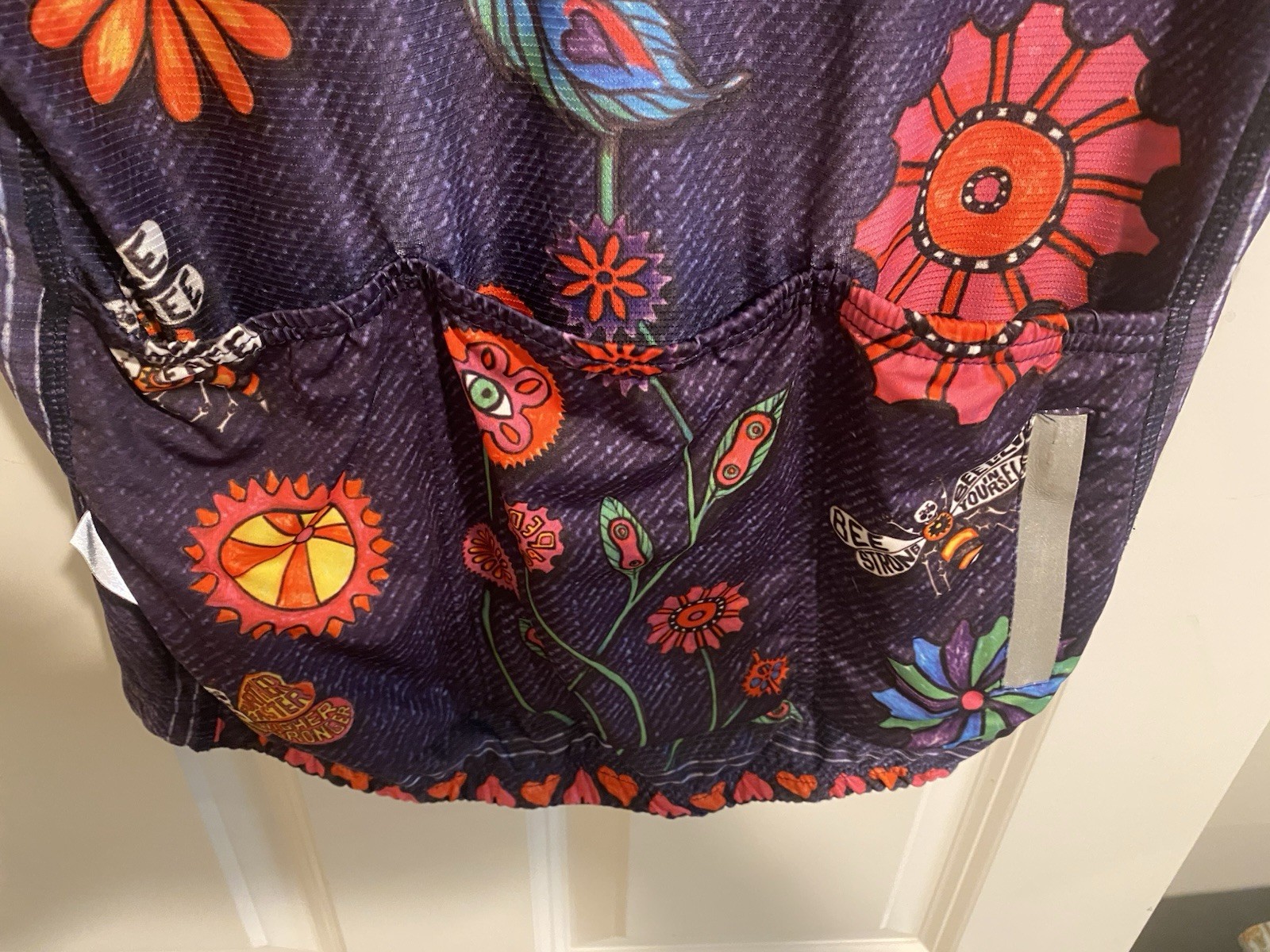 Cycology Cycling Women’s Boho Denim Short Sleeve Bike Top XL Multicolor Flowers