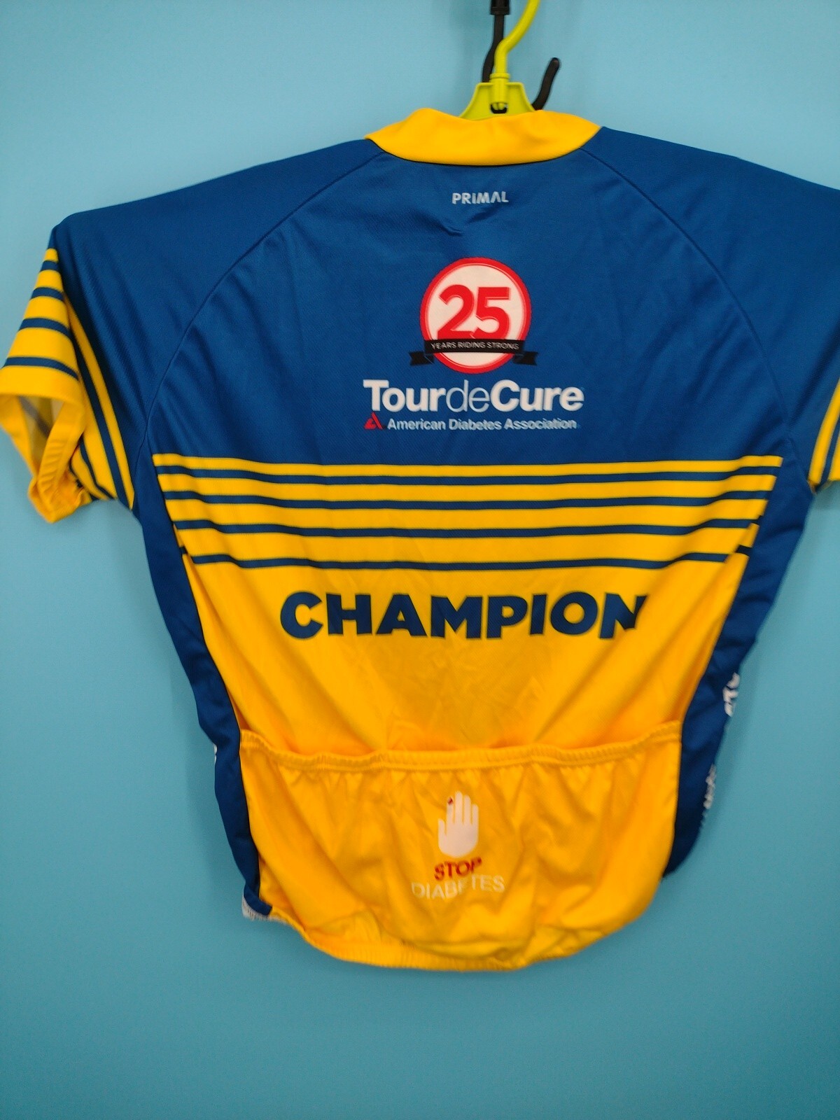 Primal Cycling Jersey 2XL Yellow Blue Bicycle Champion Diabetes Graphic AOP Mens